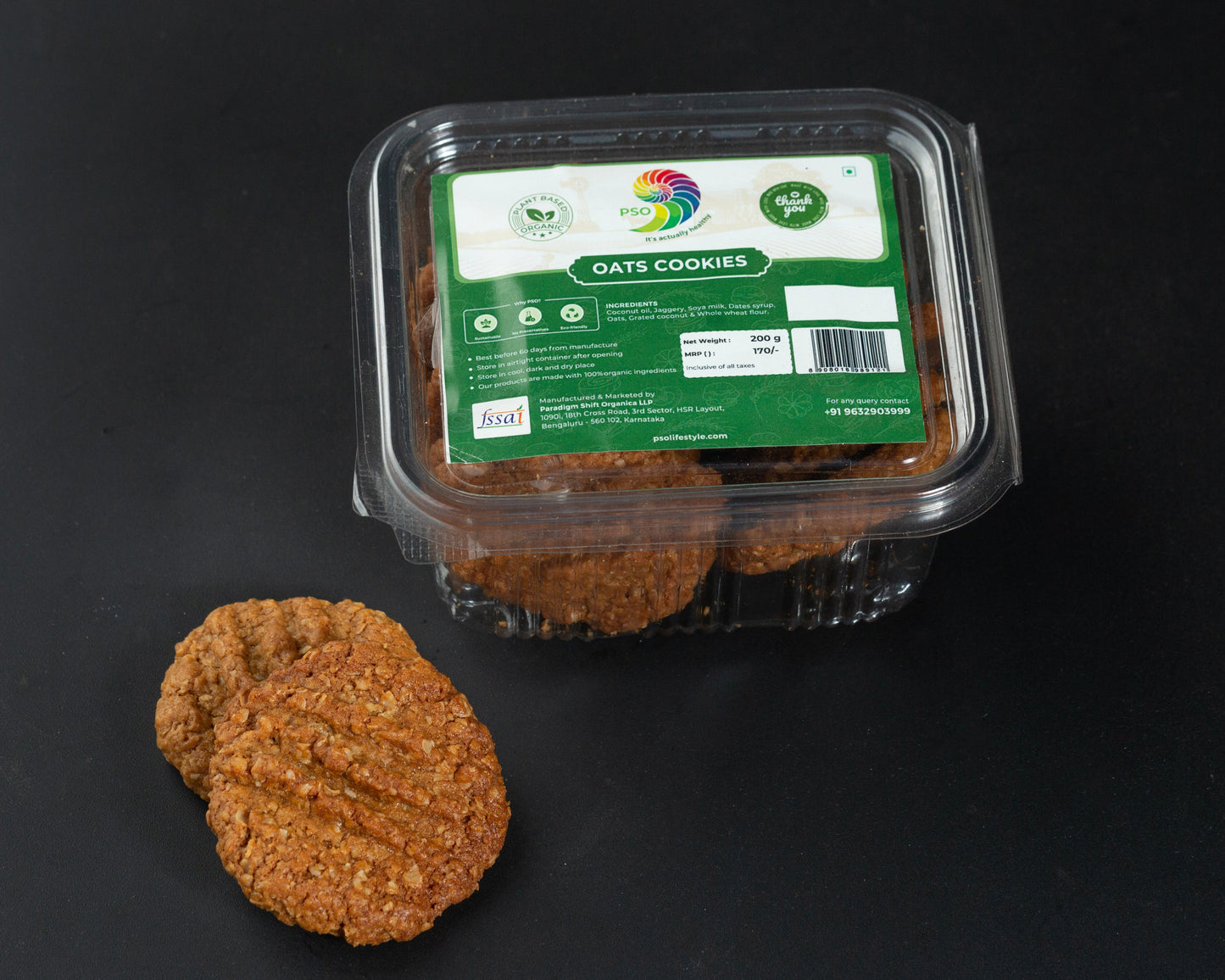 PSO Oats Cookies (100% Whole Wheat, Jaggery Sweetened) 200gm