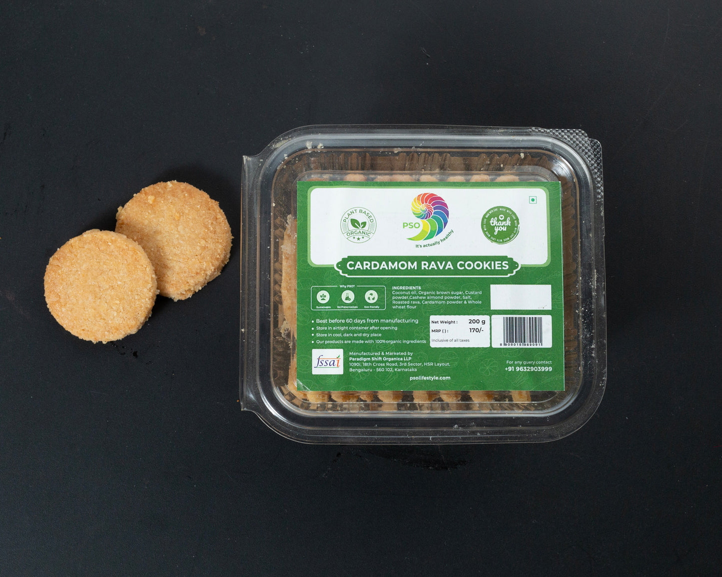 PSO Cardamom Rava Cookies (100% Whole Wheat) 200gm