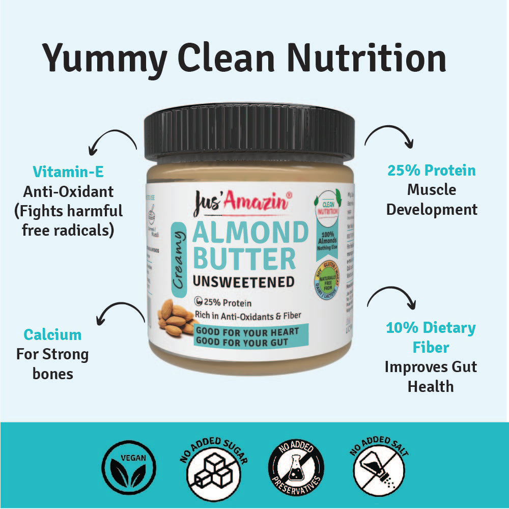 Jus Amazin Creamy Almond Butter - Unsweetened (200g)