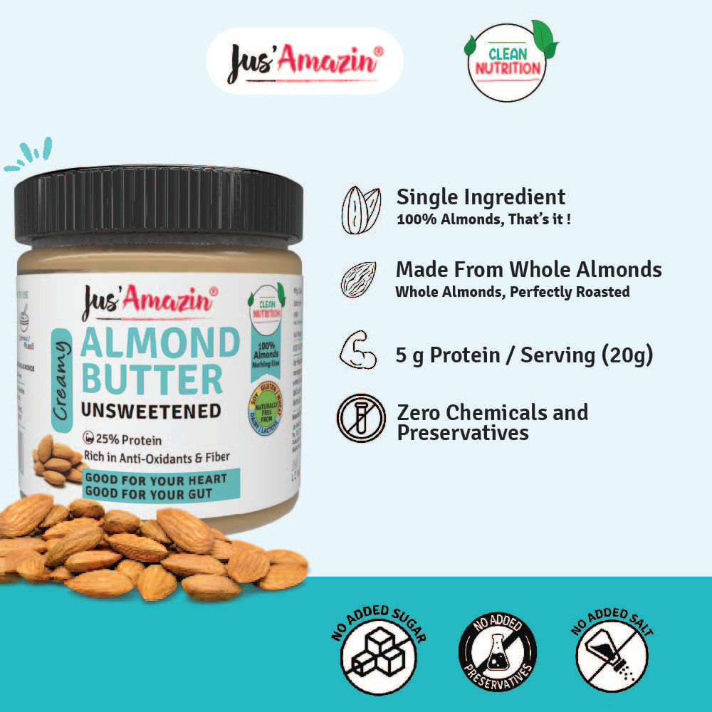 Jus Amazin Creamy Almond Butter - Unsweetened (200g)