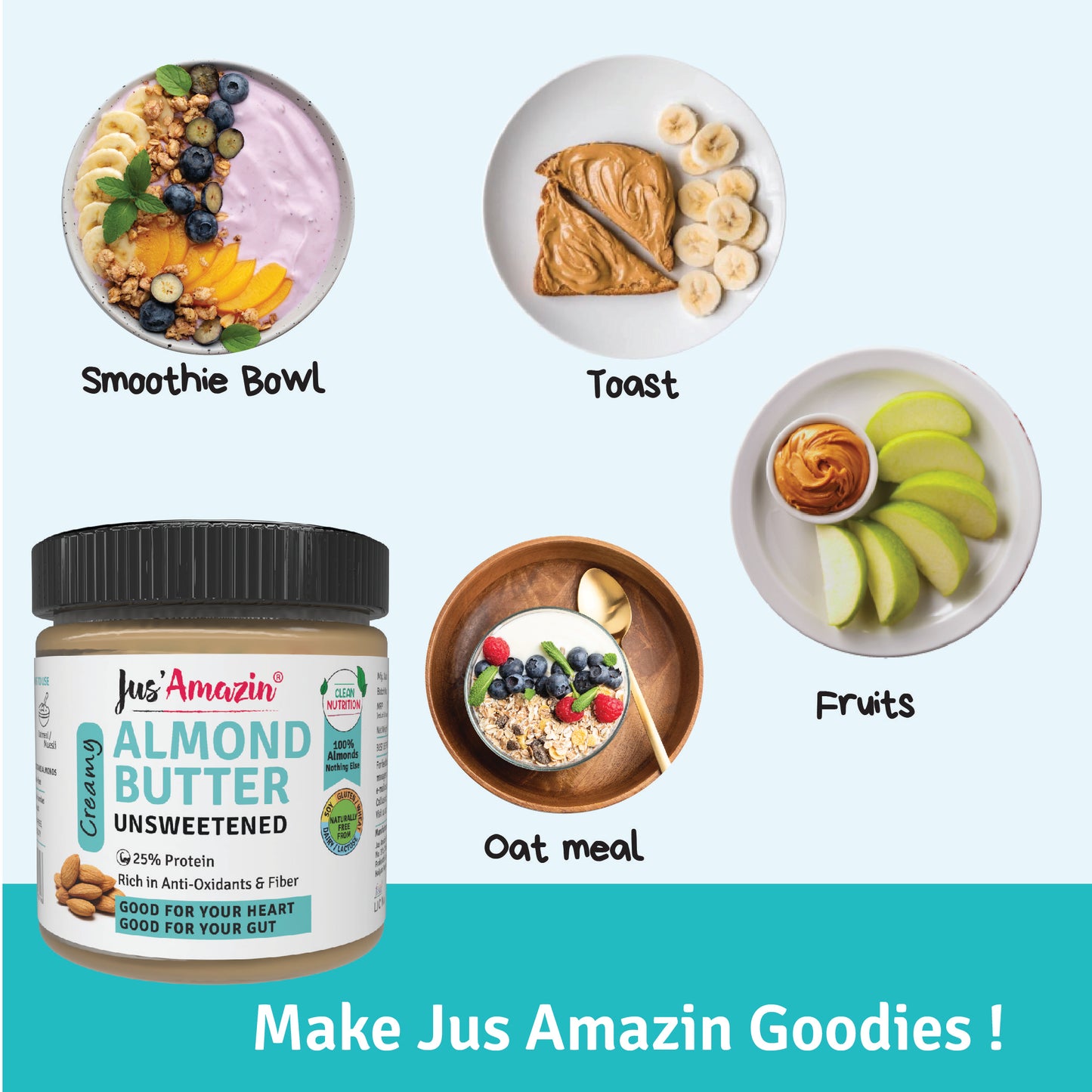 Jus Amazin Creamy Almond Butter - Unsweetened (200g)