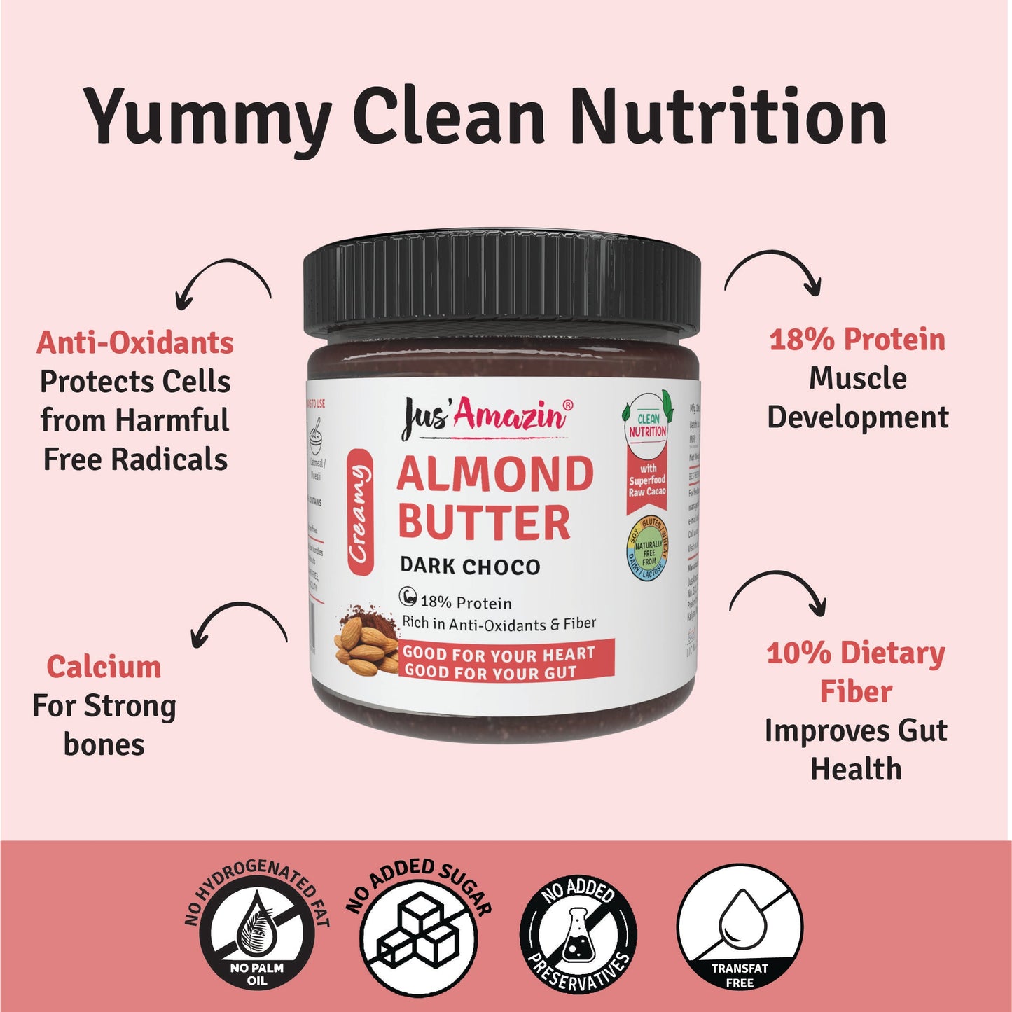 Jus Amazin Creamy Almond Butter – Dark Chocolate (200g)