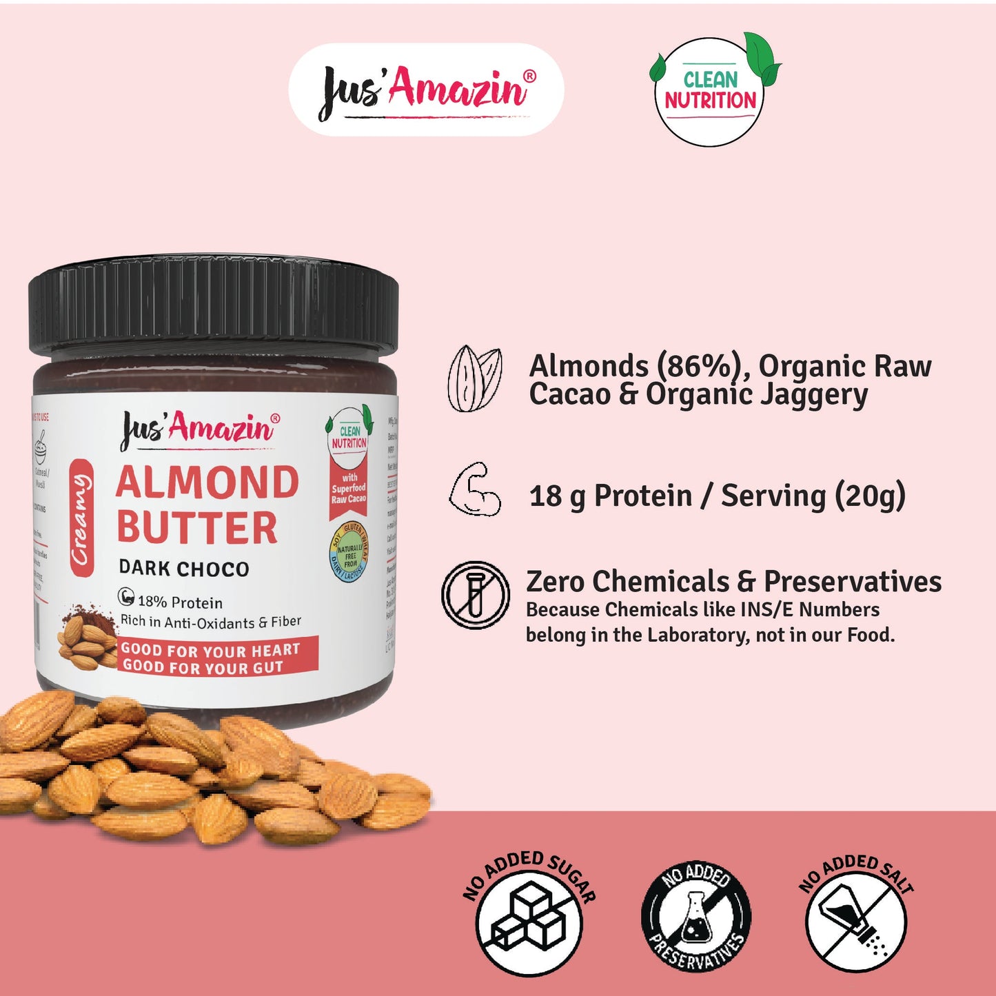 Jus Amazin Creamy Almond Butter – Dark Chocolate (200g)