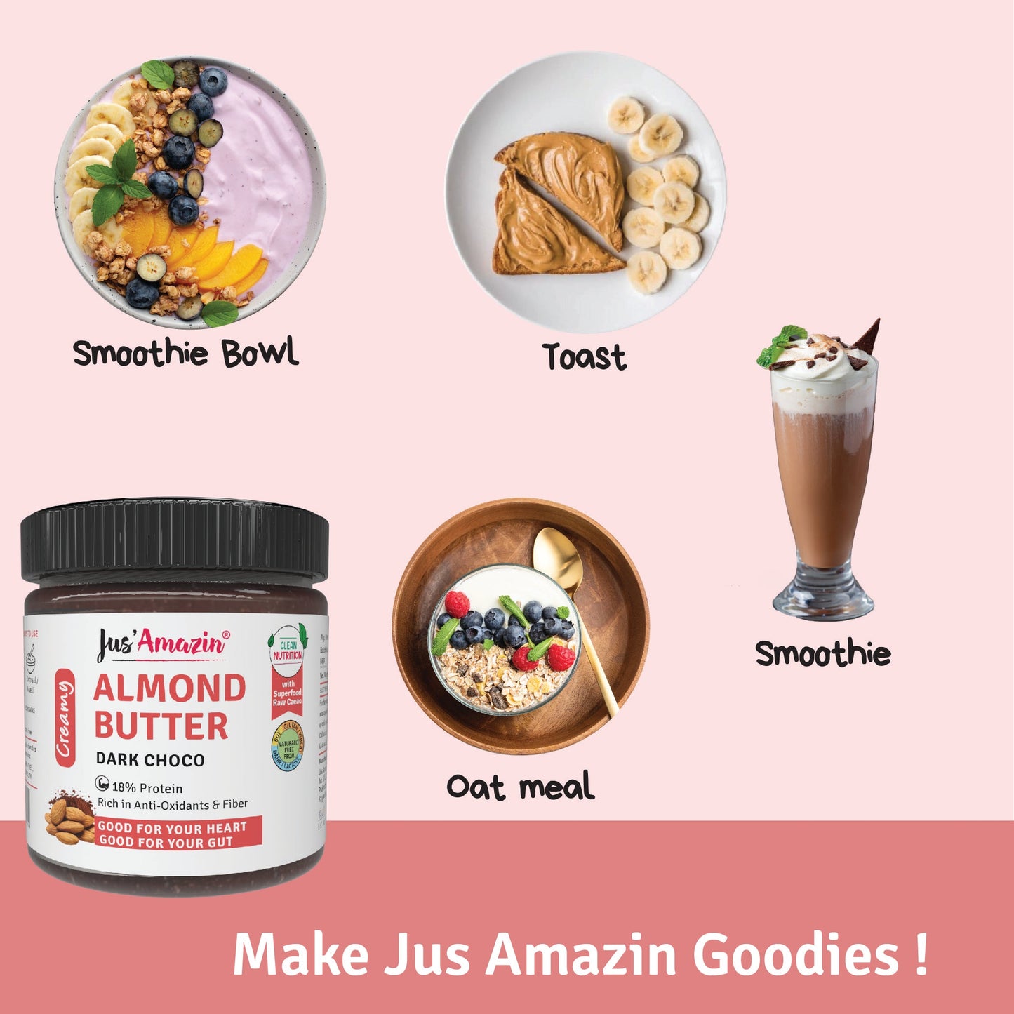 Jus Amazin Creamy Almond Butter – Dark Chocolate (200g)