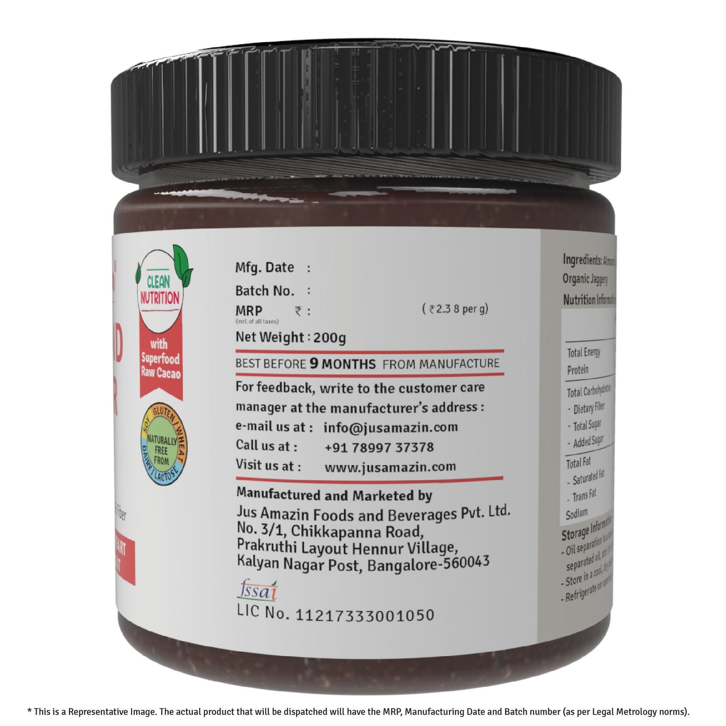 Jus Amazin Creamy Almond Butter – Dark Chocolate (200g)