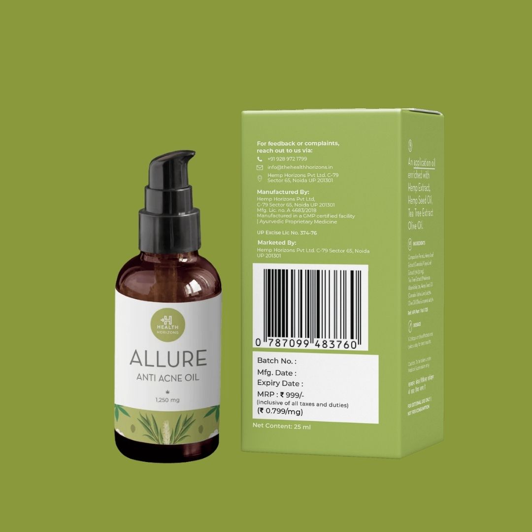Health Horizon Allure Hemp Oil (1.250 mg) for Skin and Face, Anti-bacterial and Anti-inflammatory