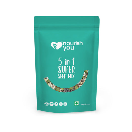 NOURISH YOU Organic  5 IN 1 RAW SEED MIX 200Gms - Sunflower, Watermelon , Flax , Chia & Pumpkin Seeds.