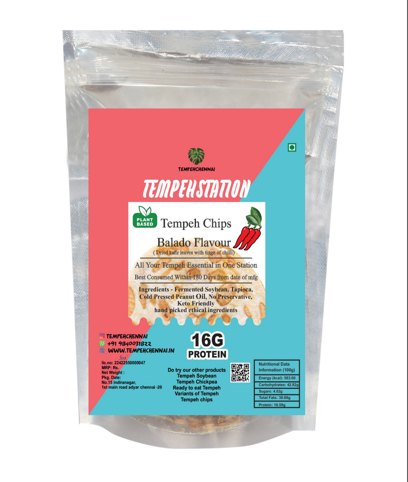 Tempeh Chennai| High Protein Tempeh CHIPS (BALADO FLAVOUR) 120G