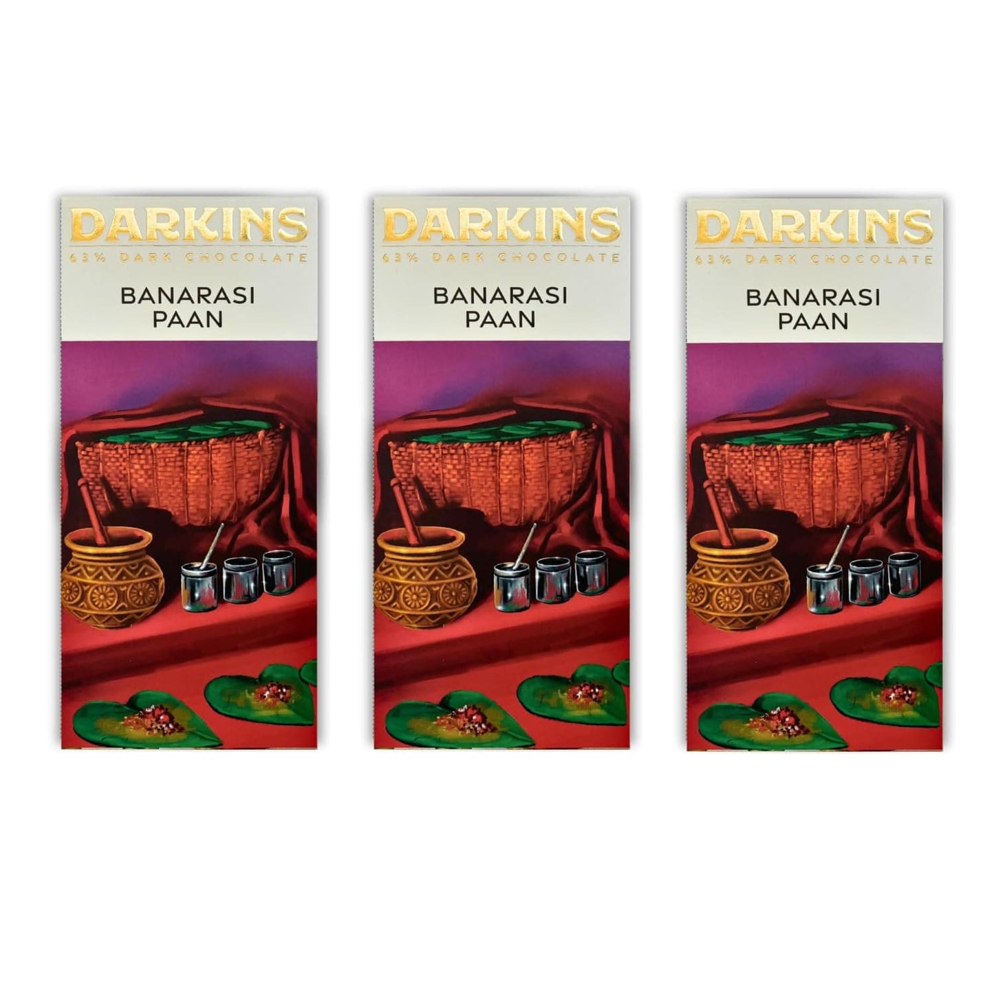 DARKINS Dark Chocolate | 63% Dark Chocolate With Banarsi Paan | 50 Gm Each Pack of 3