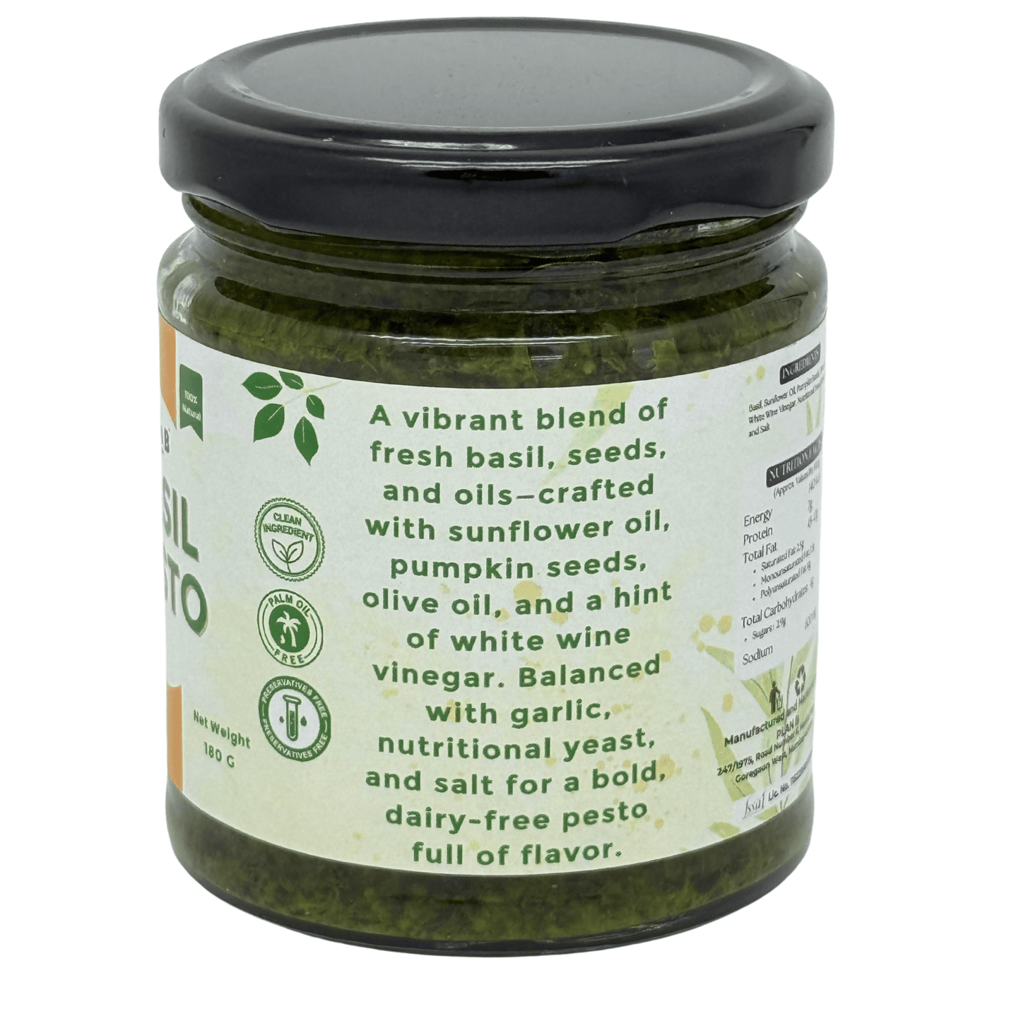 Plan B Vegan Basil Pesto Sauce | Dairy-Free, No Preservatives | Made with Basil, Olive Oil & Pumpkin Seeds | Plant-Based, Gluten-Free | 180g Jar