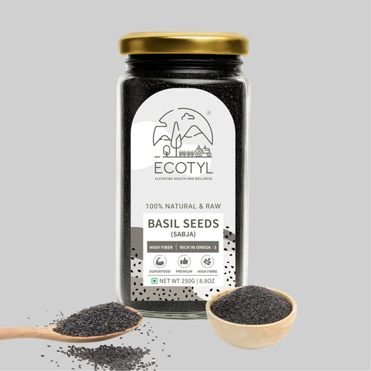 Ecotyl Basil Seeds | Sabja Seeds | Rich in Omega-3 & Fibre | Detox & Hydrate | 250g