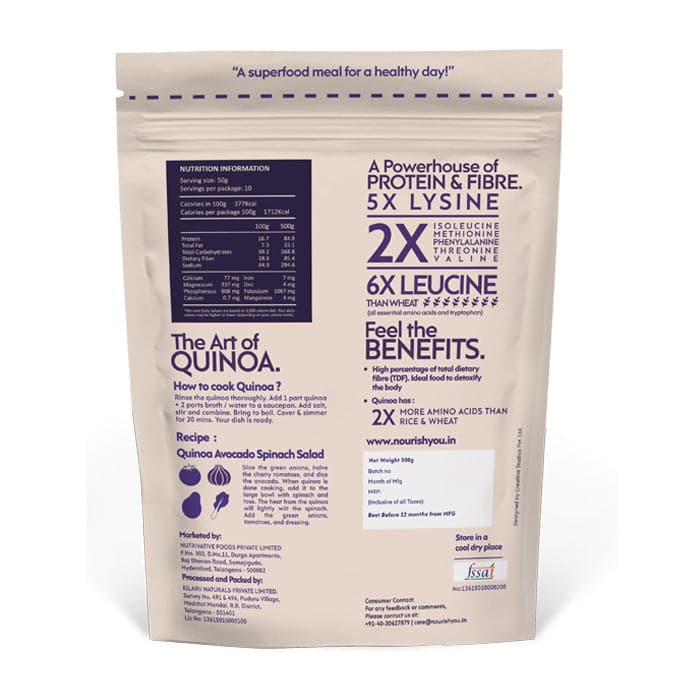 NOURISH YOU Raw Organic Black Quinoa (500G): Packed with Essential Amino Acids, Proteins, and Fibers for Wellness , Healthy food.