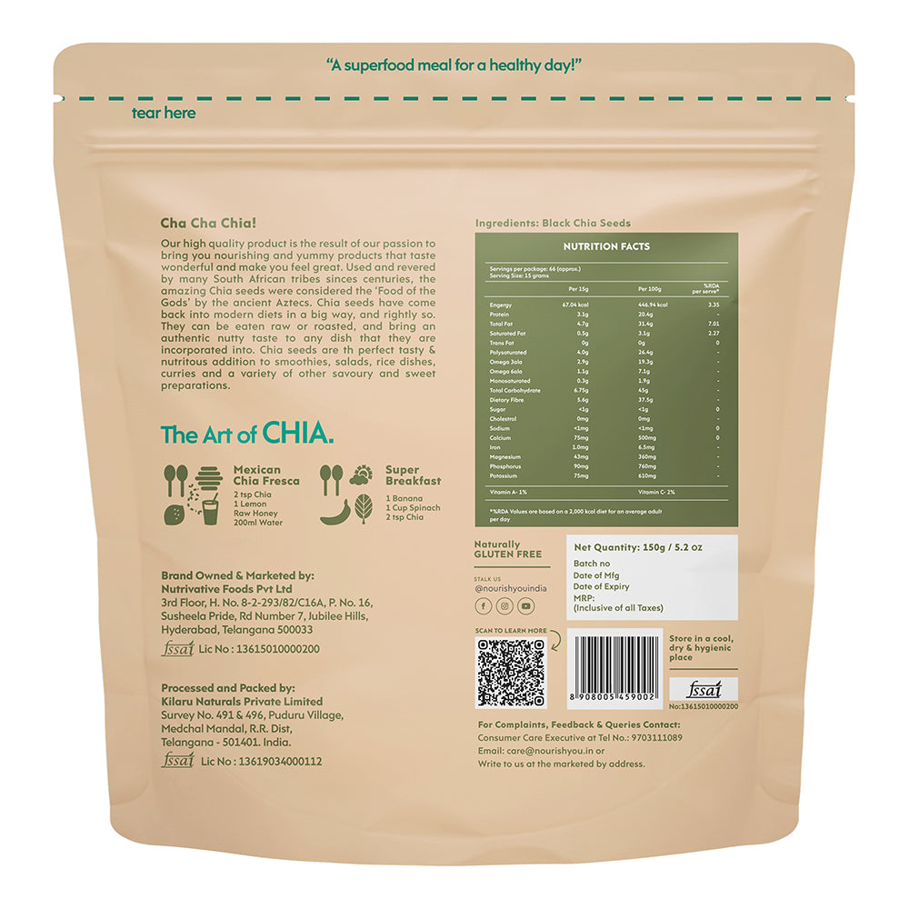 NOURISH YOU RAW BLACK CHIA SEEDS - 150G