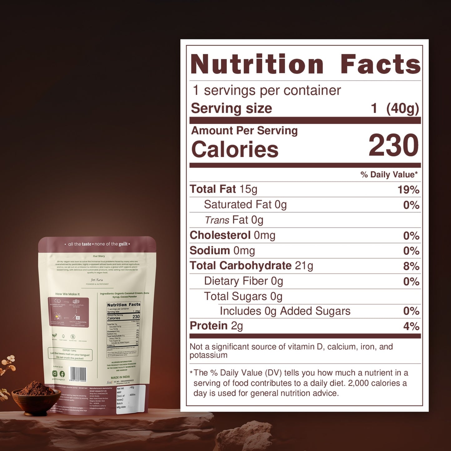 Oh My Vegan Chocolate Coco Melts Combo Pack Of 2 – Healthy Plant Based Freeze-Dried Treats - 40 Grams x 2