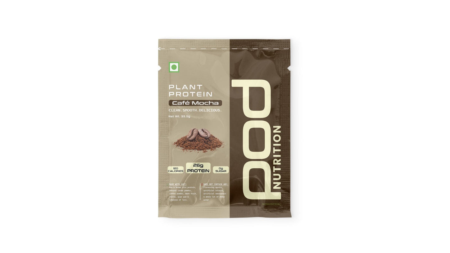 POD NUTRITION Pea Protein Isolate Powder | Vegan Plant Protein, No Added Sugar, Dairy Free| Clean & Easy to Digest with Essential Amino Acids (Cafe Mocha Sachet Pack of 28)