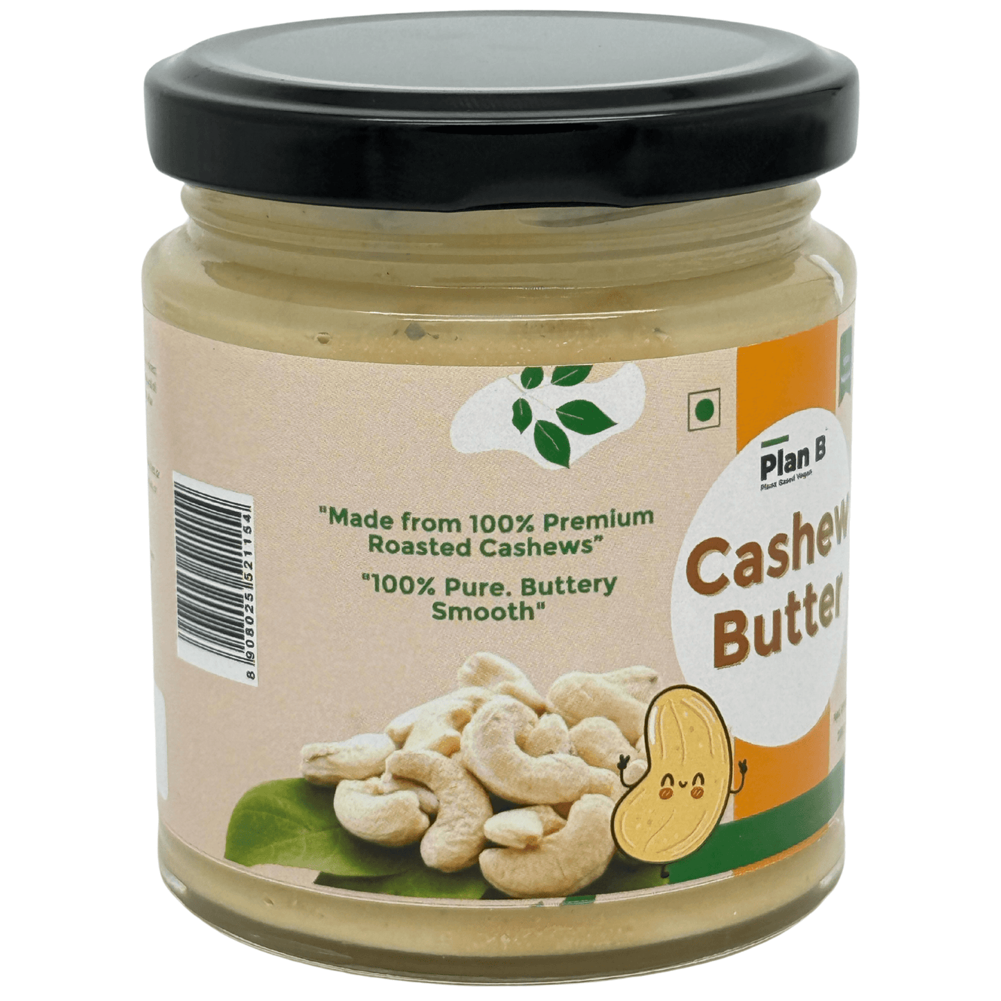Plan B Premium Cashew Butter | Creamy, Vegan, No Added Sugar | High Protein Nut Butter | 100% Natural & Gluten-Free | Healthy Spread for Bread, Smoothies & Snacks | 200g Jar