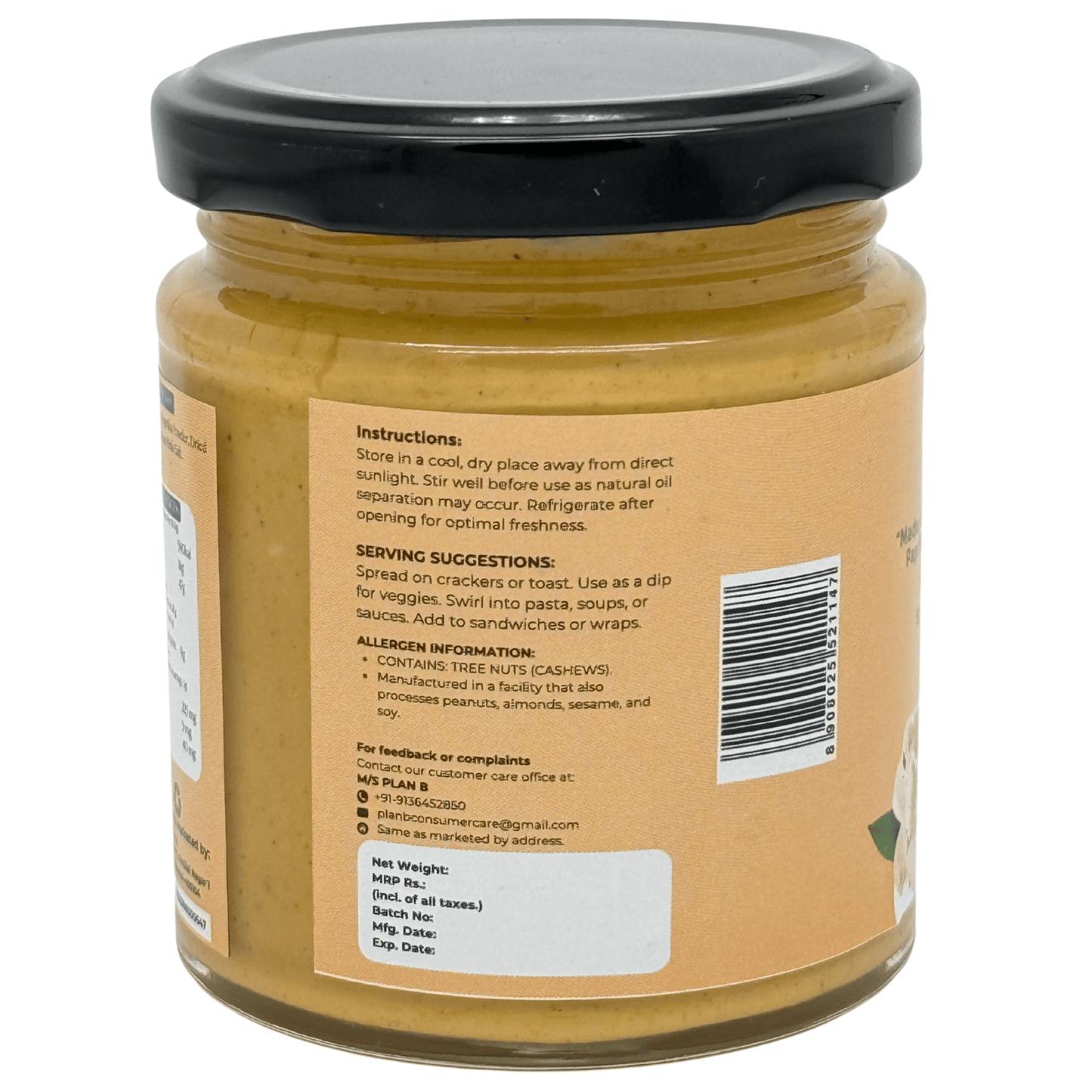 Plan B Cashew Butter with Chilly & Rosemary | Spicy & Herby Vegan Nut Butter | 100% Natural, No Added Sugar, High Protein | Gluten-Free, Dairy-Free Healthy Spread | 200g Jar