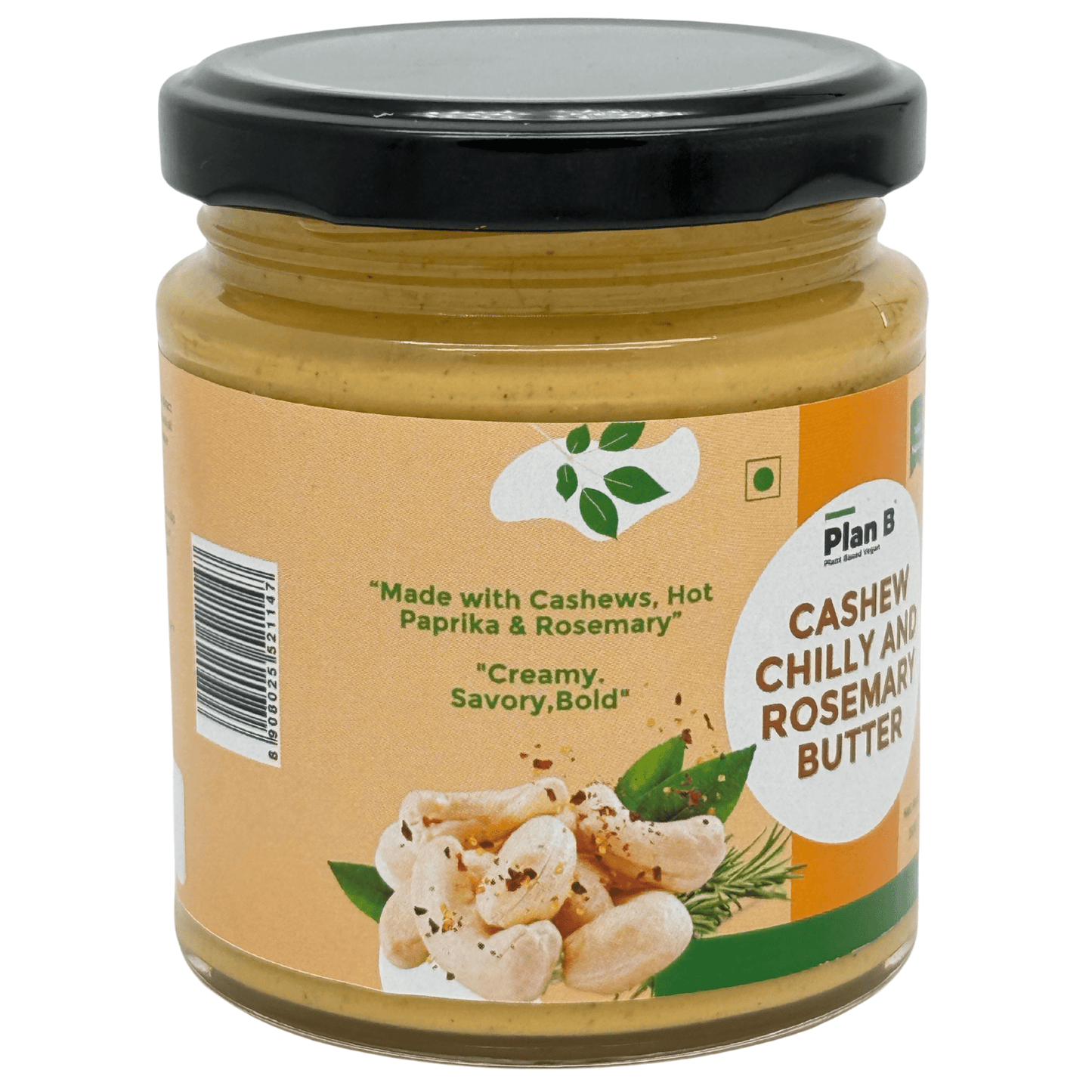 Plan B Cashew Butter with Chilly & Rosemary | Spicy & Herby Vegan Nut Butter | 100% Natural, No Added Sugar, High Protein | Gluten-Free, Dairy-Free Healthy Spread | 200g Jar
