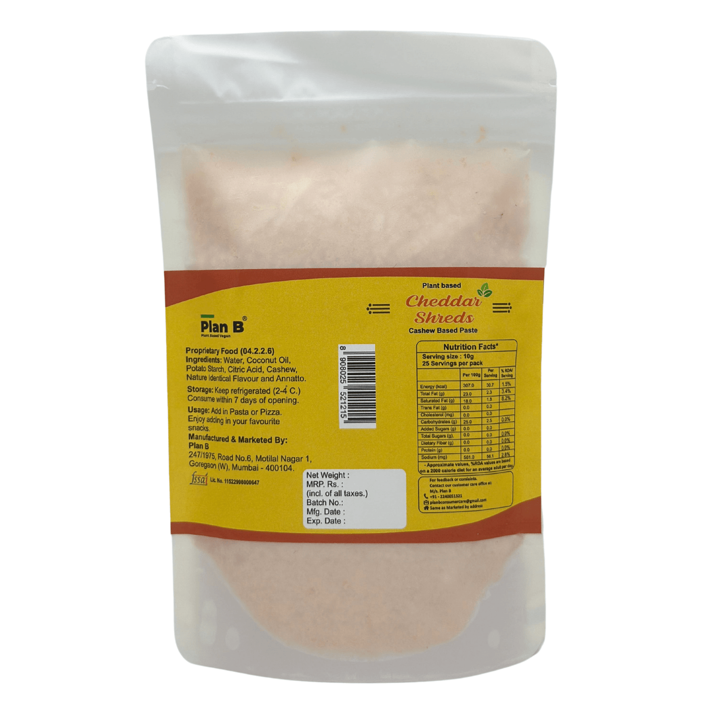 Plan B Vegan Cheddar Shreds 200g | Plant-Based, Dairy-Free, Lactose-Free, Gluten-Free | Melts Easily | Ideal for Pizza, Pasta & Sandwiches
