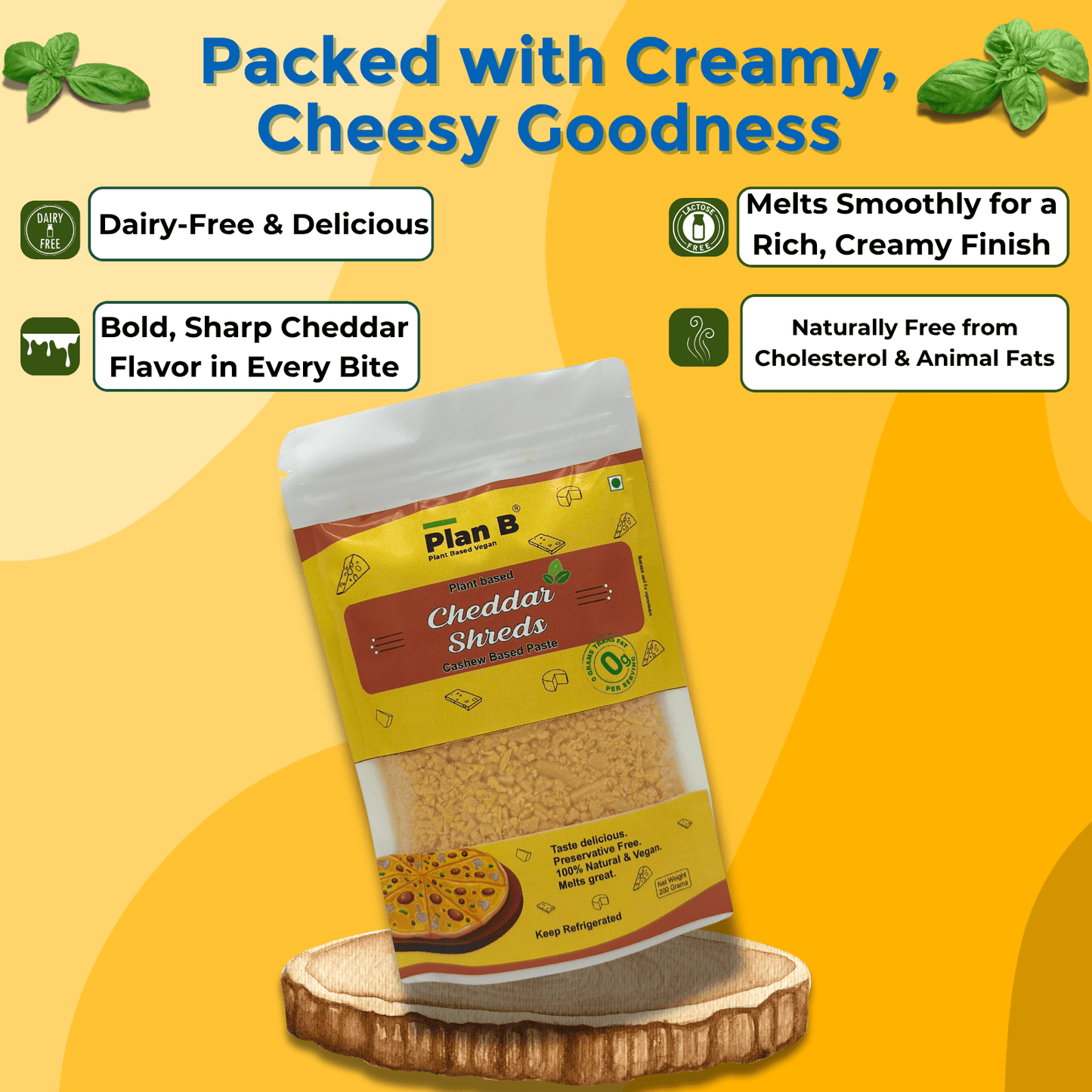 Plan B Vegan Cheddar Shreds 200g | Plant-Based, Dairy-Free, Lactose-Free, Gluten-Free | Melts Easily | Ideal for Pizza, Pasta & Sandwiches