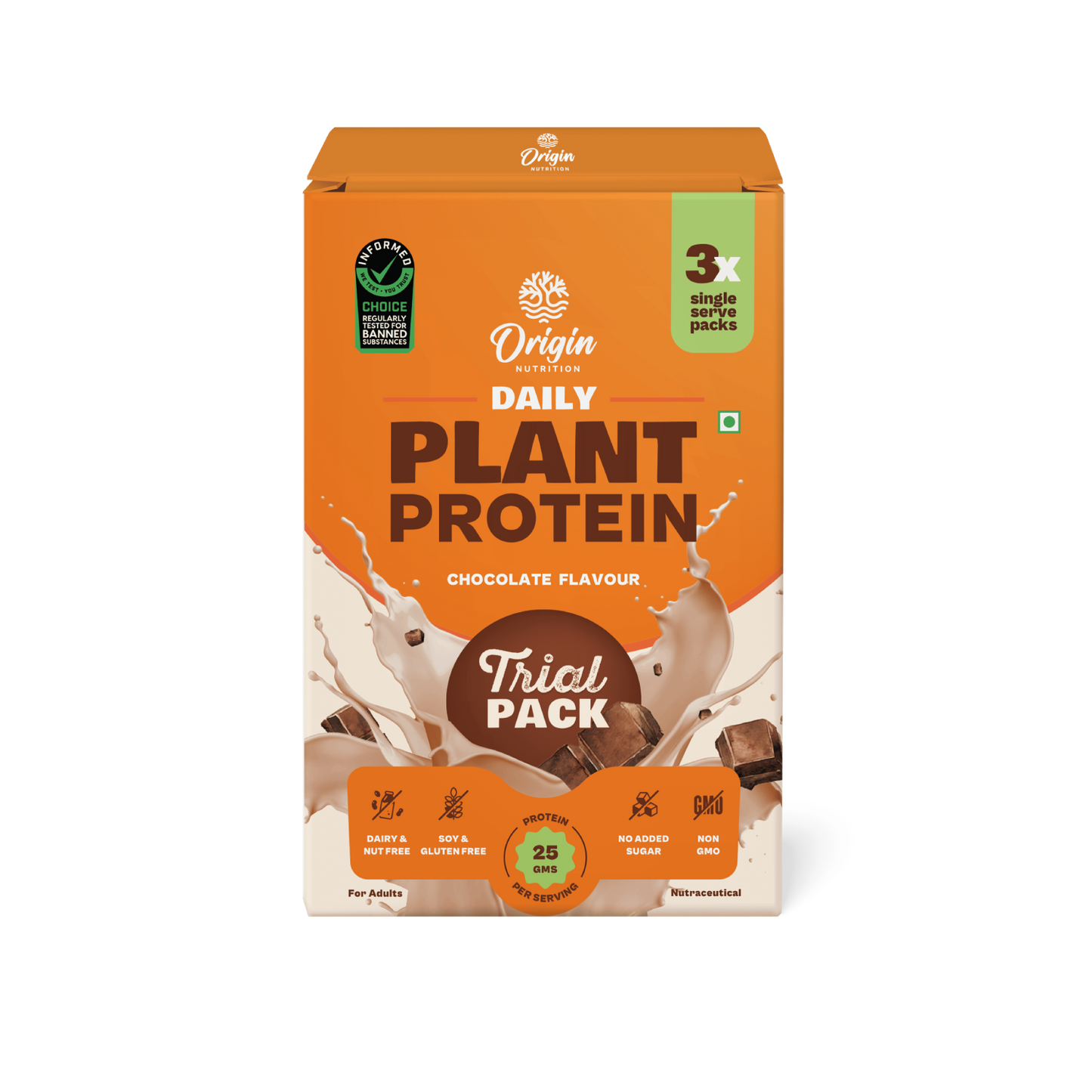 Origin Nutrition Plant Protein Chocolate Trial Pack - 100% Natural | 25g of Protein per sachet | Perfect for Beginners | No Added Sugars | Suitable & Convenient for All Diets (Chocolate)