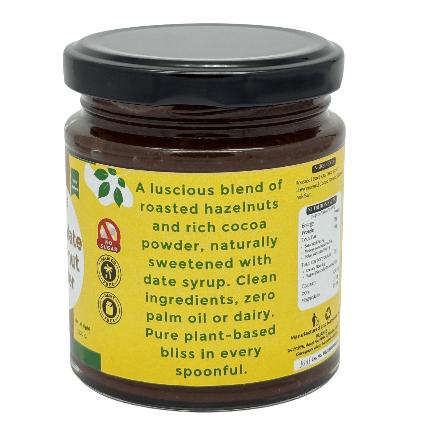 Plan B Chocolate Hazelnut Spread | Vegan Chocolate Spread with Roasted Hazelnuts & Cocoa | No Added Sugar, Dairy-Free, Gluten-Free | Healthy Chocolate Treat | High Protein Plant-Based Spread | 200g Jar