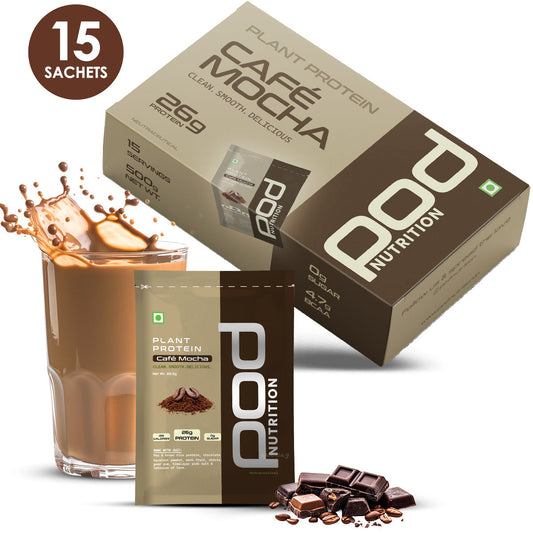 POD NUTRITION Pea Protein Isolate Powder | Vegan Plant Protein, No Added Sugar, Dairy Free| Clean & Easy to Digest with Essential Amino Acids (Cafe Mocha Sachet Pack of 15)