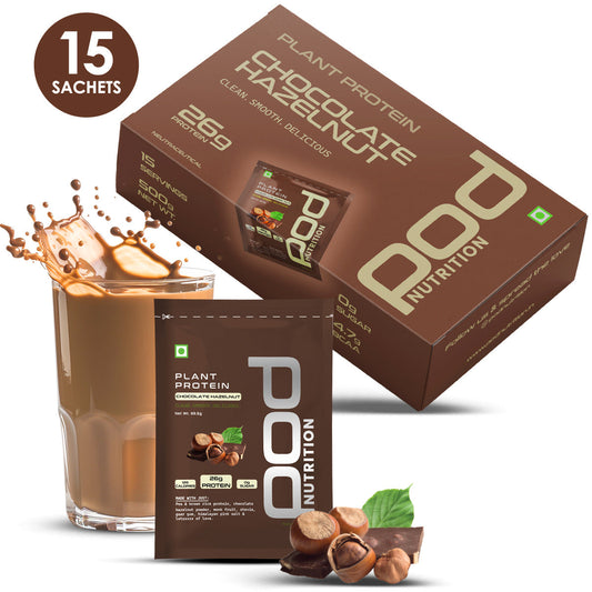 POD NUTRITION Pea Protein Isolate Powder | Vegan Plant Protein, No Added Sugar, Dairy Free| Clean & Easy to Digest with Essential Amino Acids (Chocolate Hazelnut Sachet Pack of 15)