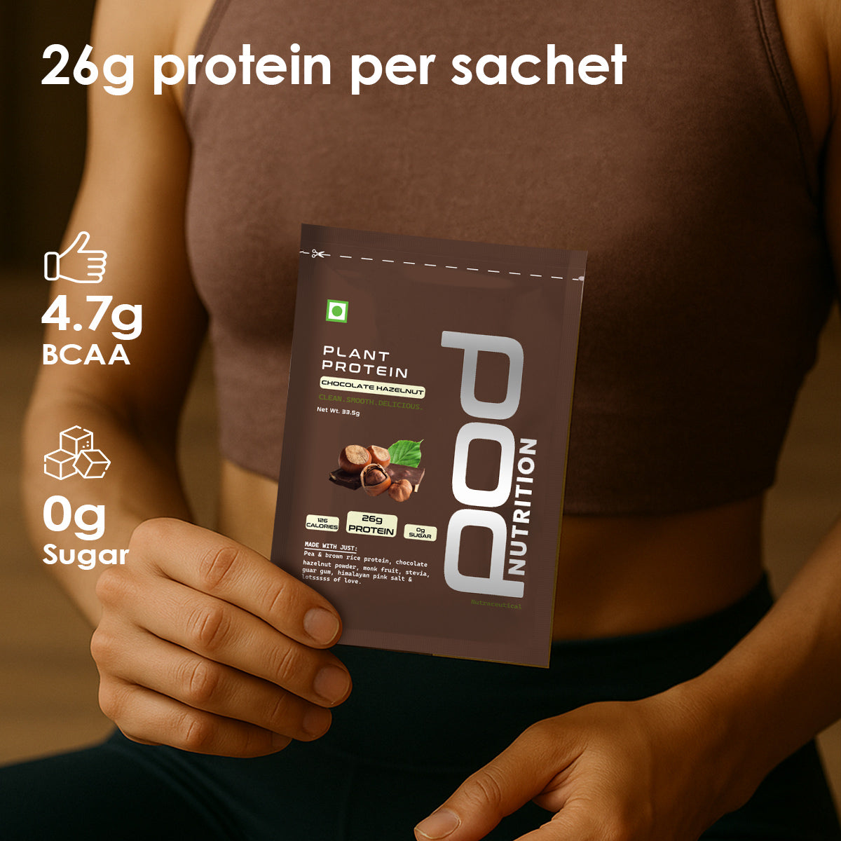 POD NUTRITION Pea Protein Isolate Powder | Vegan Plant Protein, No Added Sugar, Dairy Free| Clean & Easy to Digest with Essential Amino Acids (Chocolate Hazelnut Sachet Pack of 15)