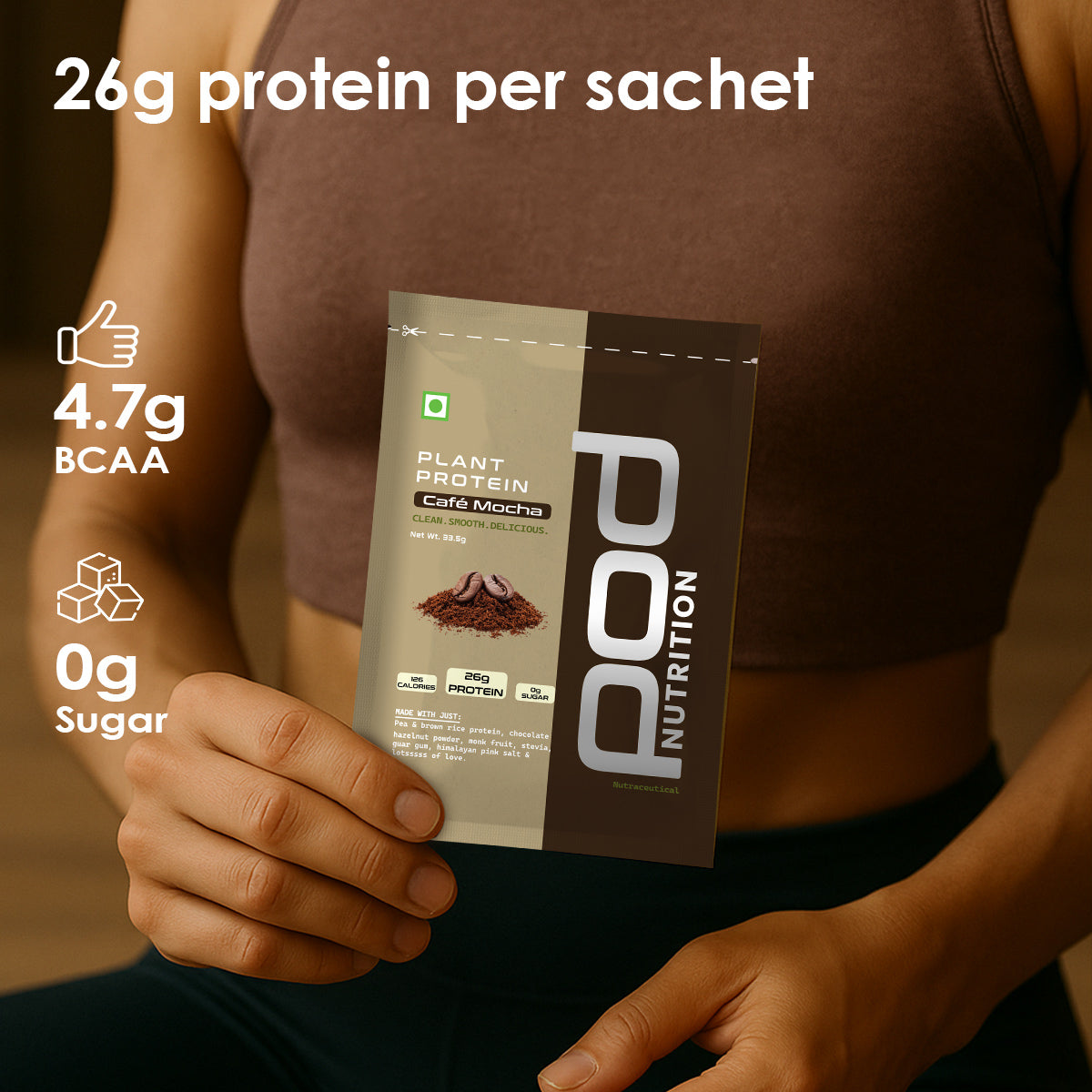 POD NUTRITION Pea Protein Isolate Powder | Vegan Plant Protein, No Added Sugar, Dairy Free| Clean & Easy to Digest with Essential Amino Acids (Cafe Mocha Sachet Pack of 15)