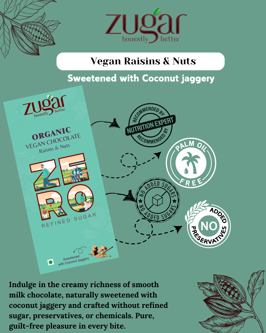 Vegan Raisins and Nuts dark Chocolate (Pack of 2 of 45 grams each)