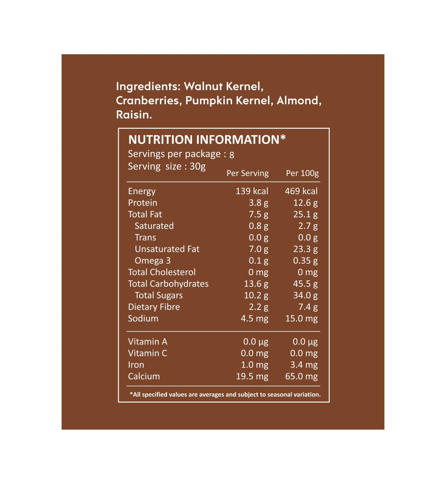 NOURISH YOU CRANBERRY WALNUT MIX 250Gms- Almonds , Walnuts , Raisins & Pumpkin.
