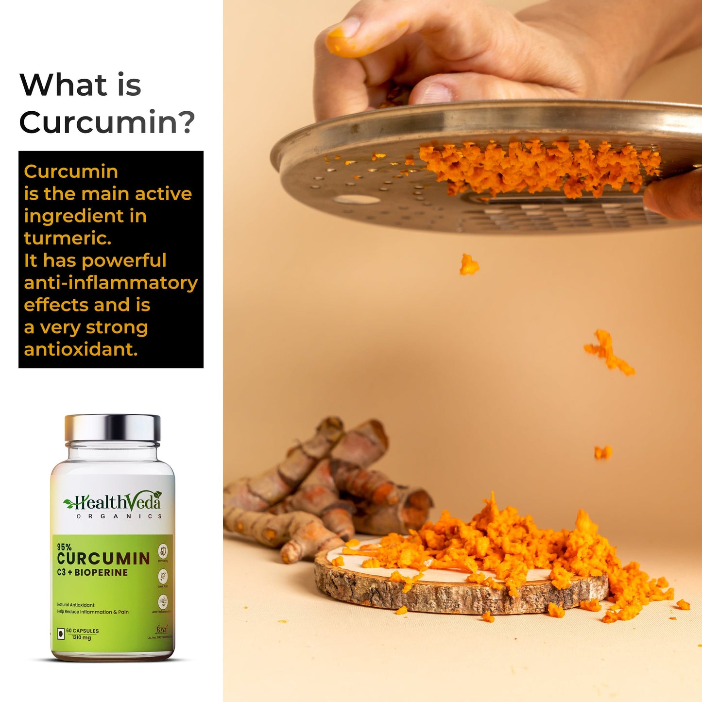 Health Veda Organics Curcumin C3 + Bioperine, 1310 Mg | 60 Veg Capsules | Supports Joint & Muscle Health | Better Absorption | Boost Immunity | For Men & Women