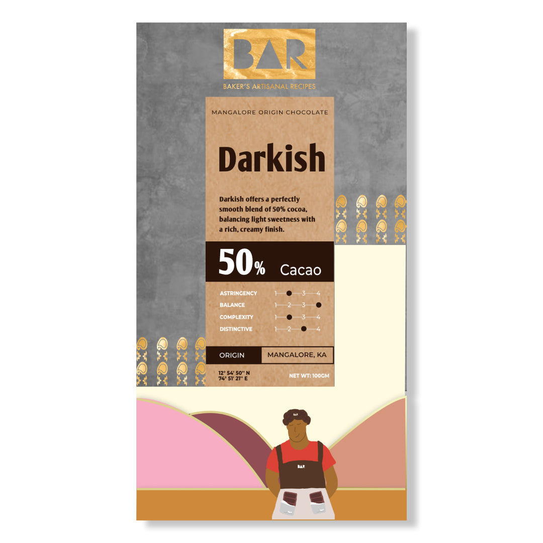 BAR 50% Dark Chocolate | Darkish | 100 gm | Bean to Bar | Artisanal Chocolate | Single Origin Mangalore Cocoa | Smooth & Balanced | Bangalore Only
