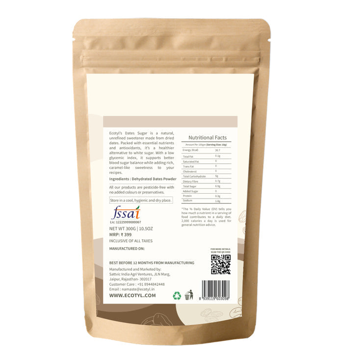 Ecotyl Dates Sugar | Natural Sweetener | Rich in Minerals | 300g