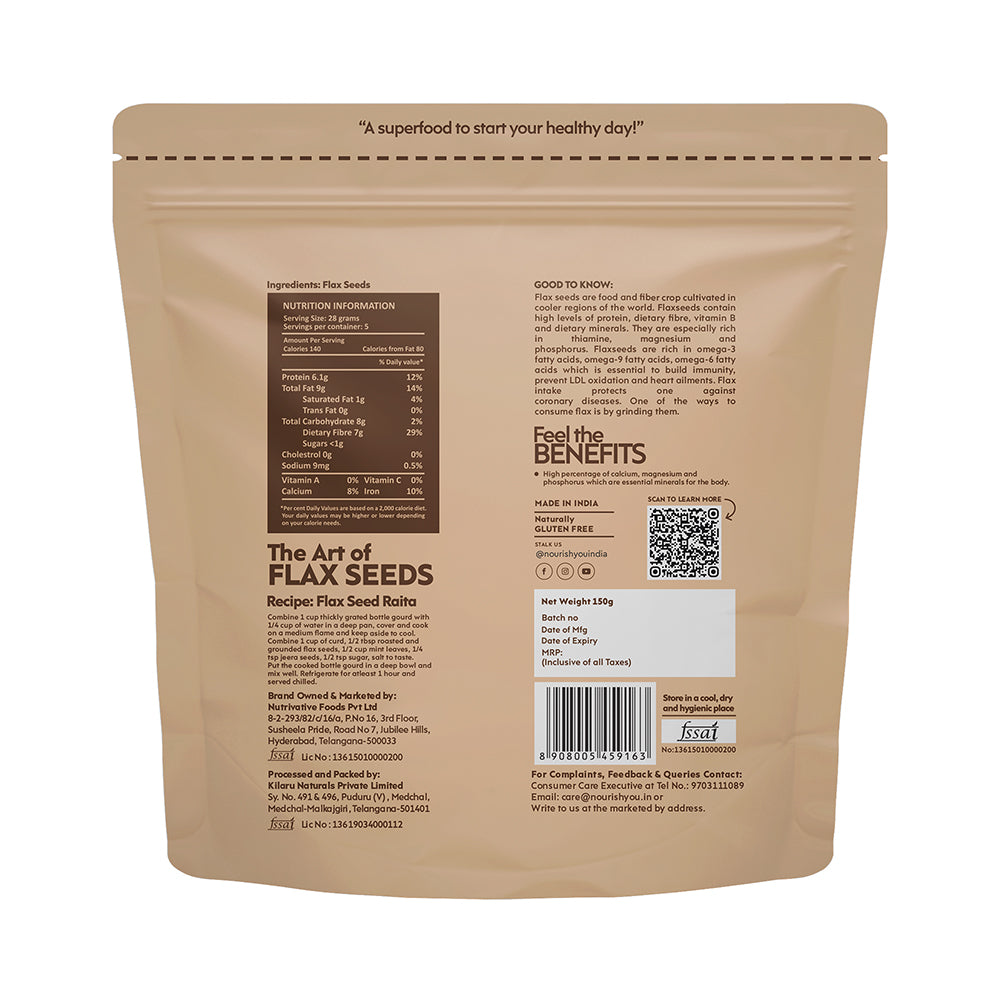 NOURISH YOU Raw Healthy Flax Seeds ( Alsi ke Beej) 150G
