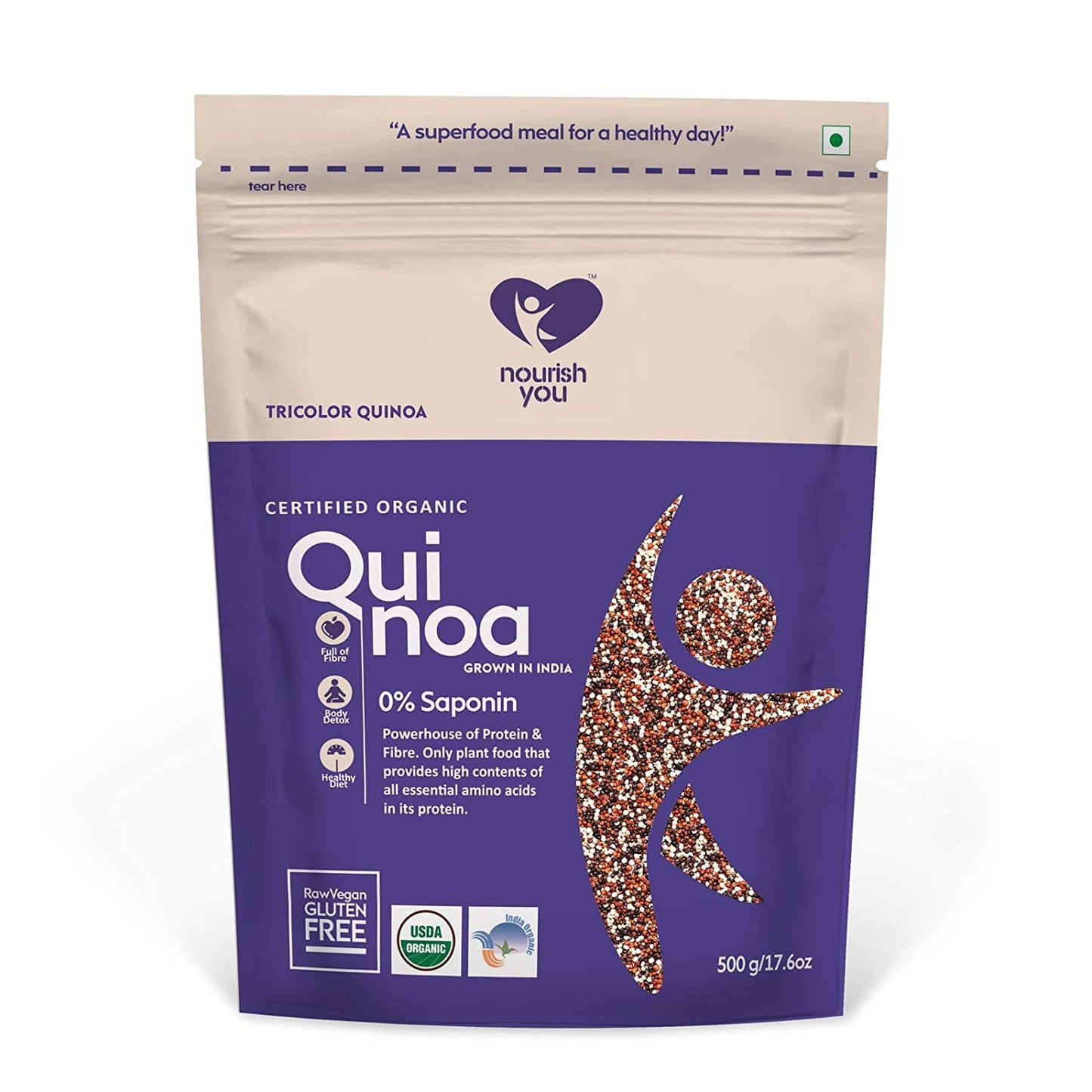 NOURISH YOU Organic Raw Gluten-Free Tricolor Breakfast Quinoa (500g).
