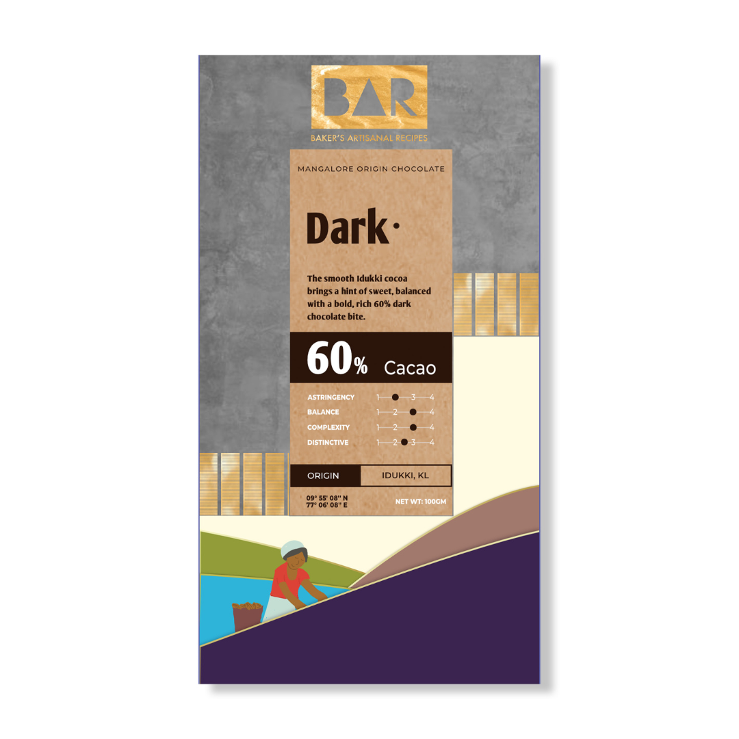 BAR 60% Dark Chocolate | 100 gm | Bean to Bar | Artisanal Chocolate | Single Origin Idukki Cocoa | Smooth & Bold | Bangalore Only
