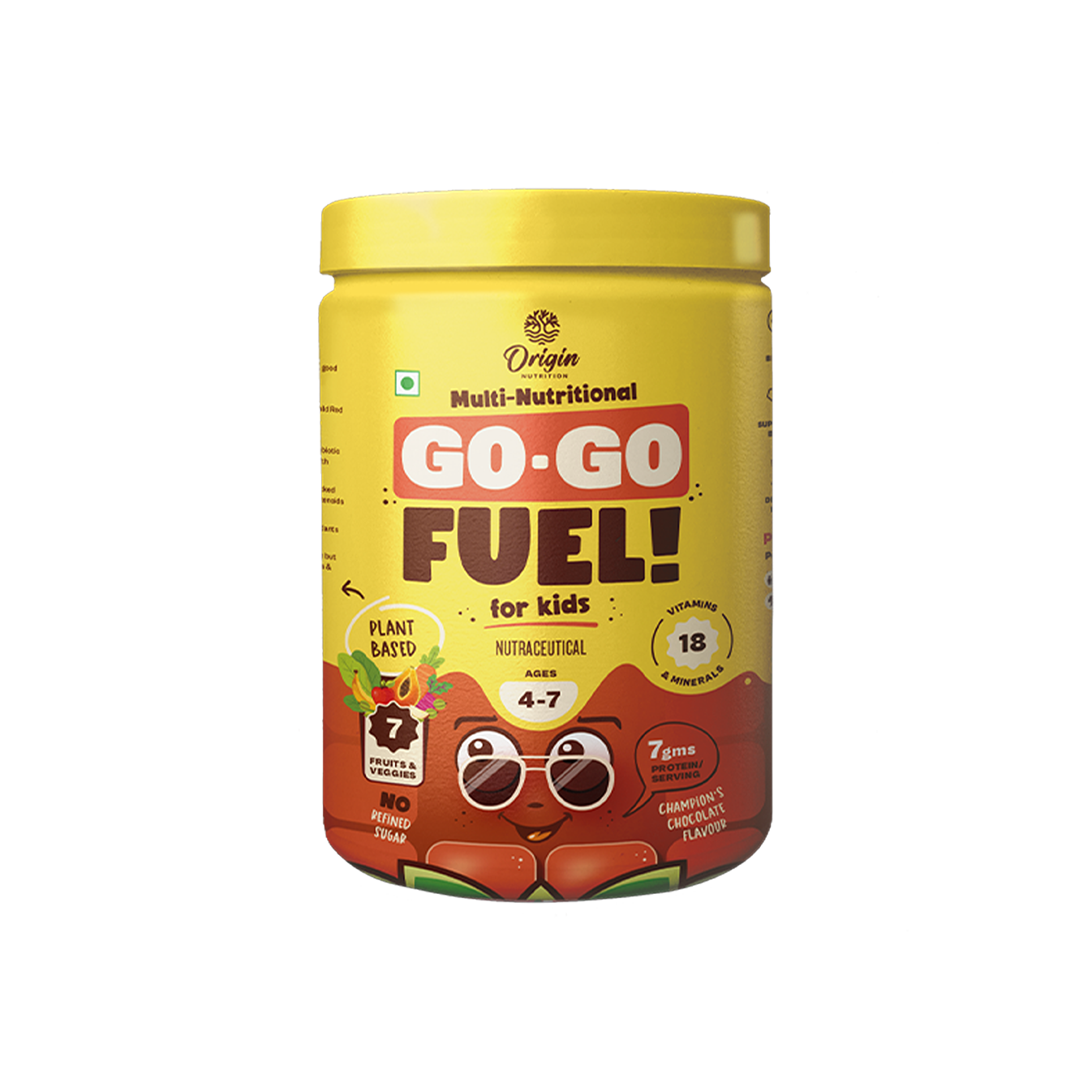 Origin Nutrition Vegan Multi Nutritional, Chocolate drink for kids with 7gm Plant-Based Protein, 7 fruits and vegetables, 18 minerals and vitamins. Gluten Free, Soy Free, Dairy Free, No Added Sugar,Non - GMO, ages 4-7, 400g