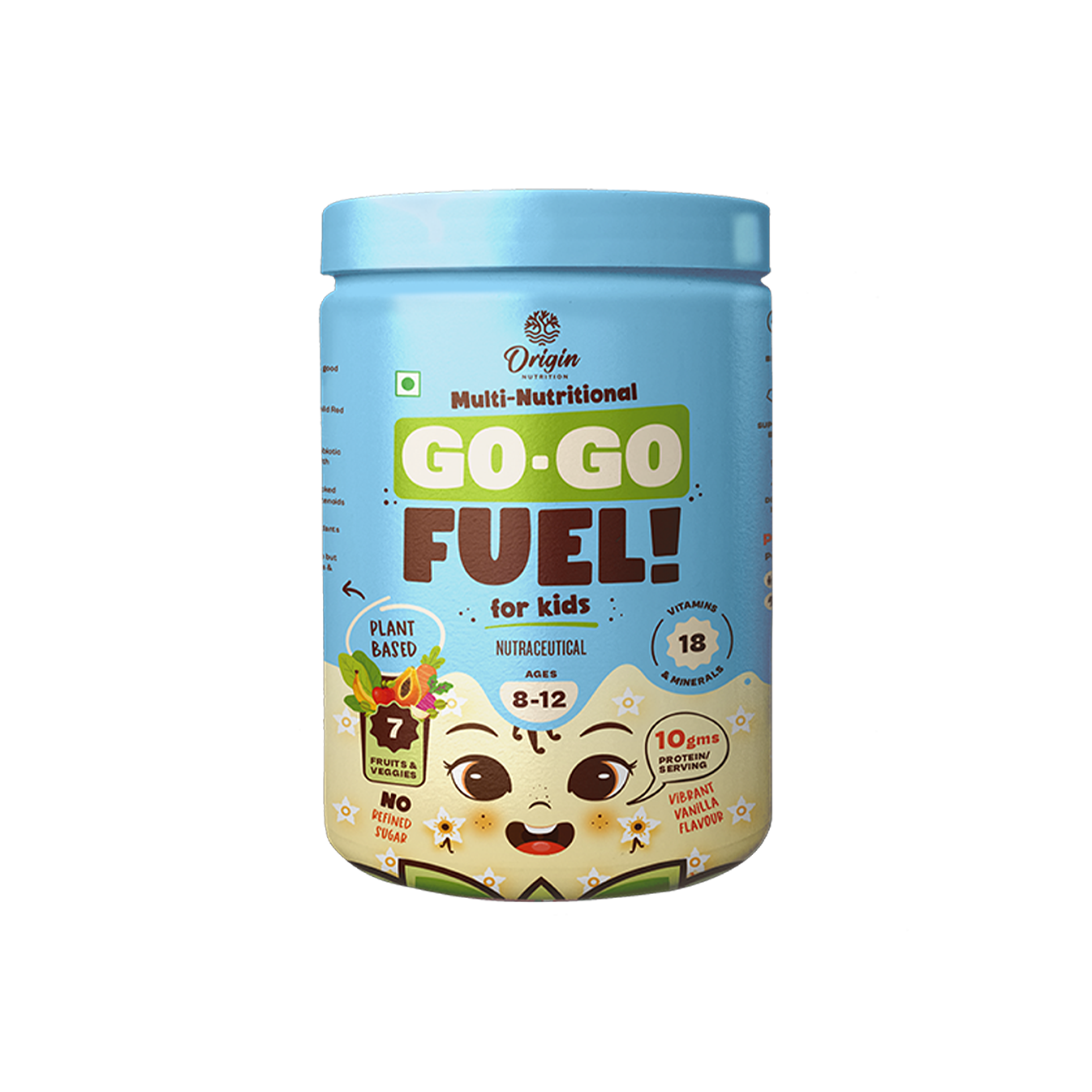 Origin Nutrition Vegan Multi Nutritional, Vanilla drink for kids with 10gm Plant-Based Protein, 7 fruits and vegetables, 18 minerals and vitamins. Gluten Free, Soy Free, Dairy Free, No Added Sugar, Soy Free, Non - GMO, ages 8-12, 400g
