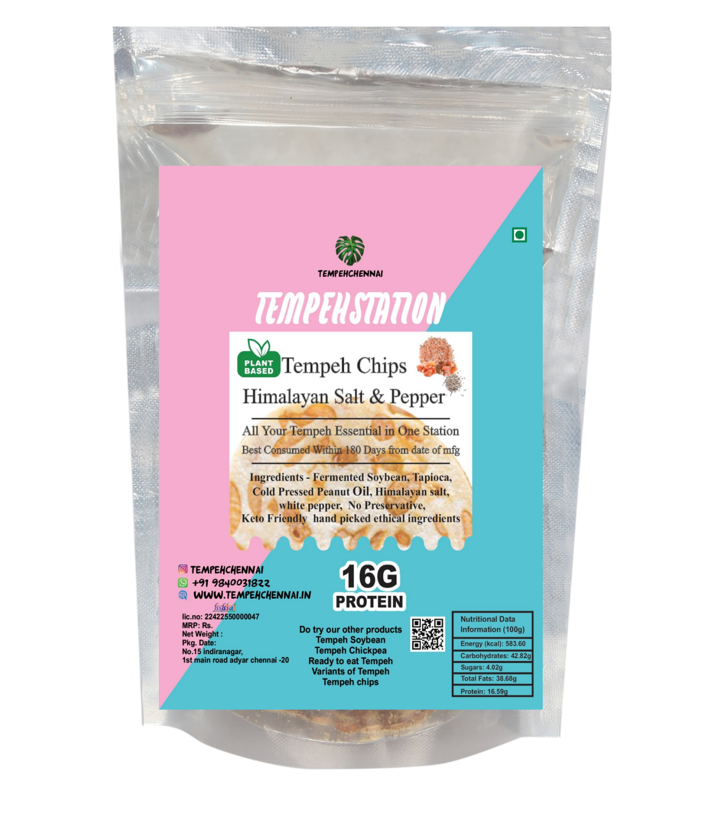 Tempeh Chennai| High Protein Tempeh Chips Soybean|Tempeh ( HIMALAYAN SALT & PEPPER FLAVOUR)(Soybean)