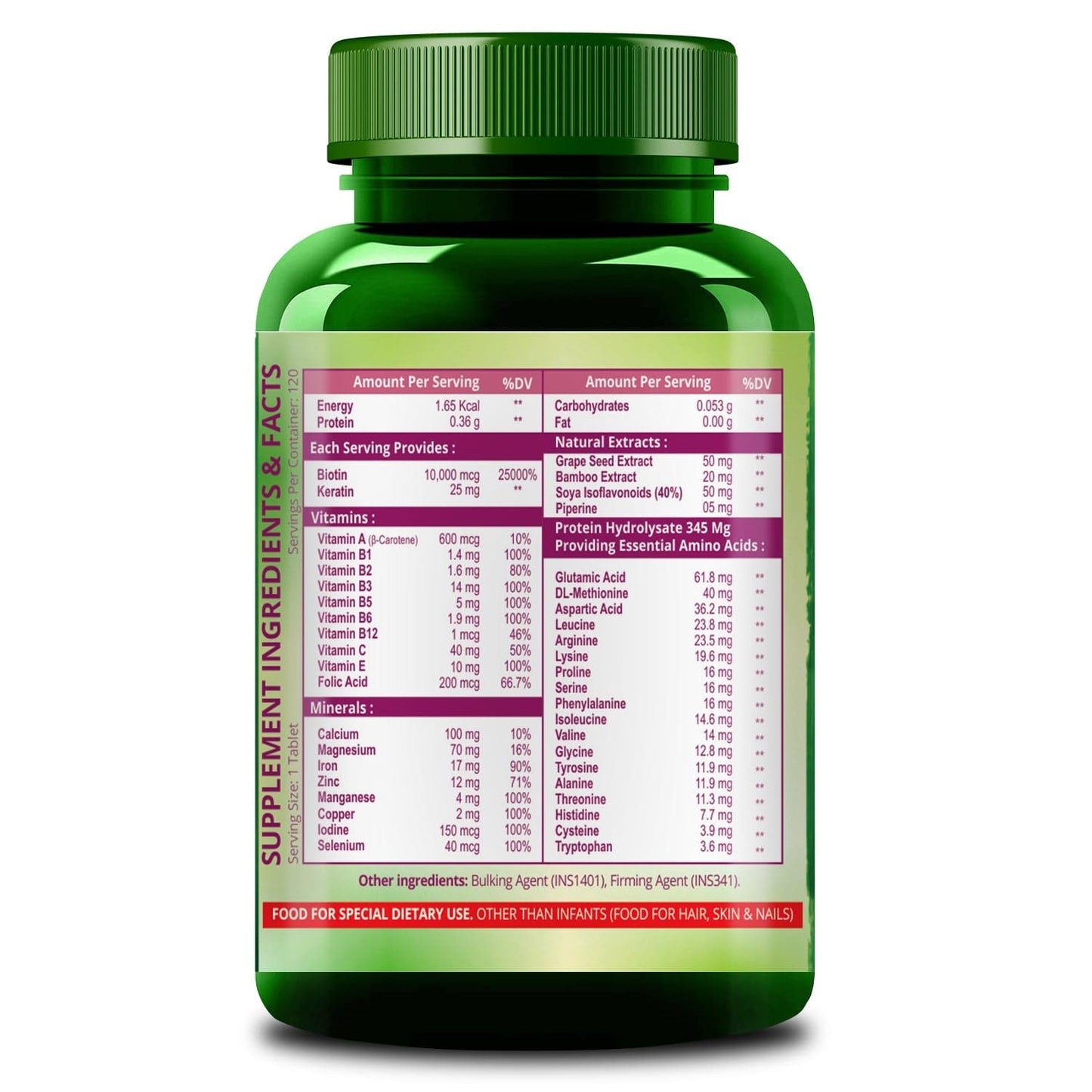 Himalayan Organics Biotin 10,000 mcg Supplement with Keratin, Amino Acids & Multivitamin - 120 Veg Tablets
