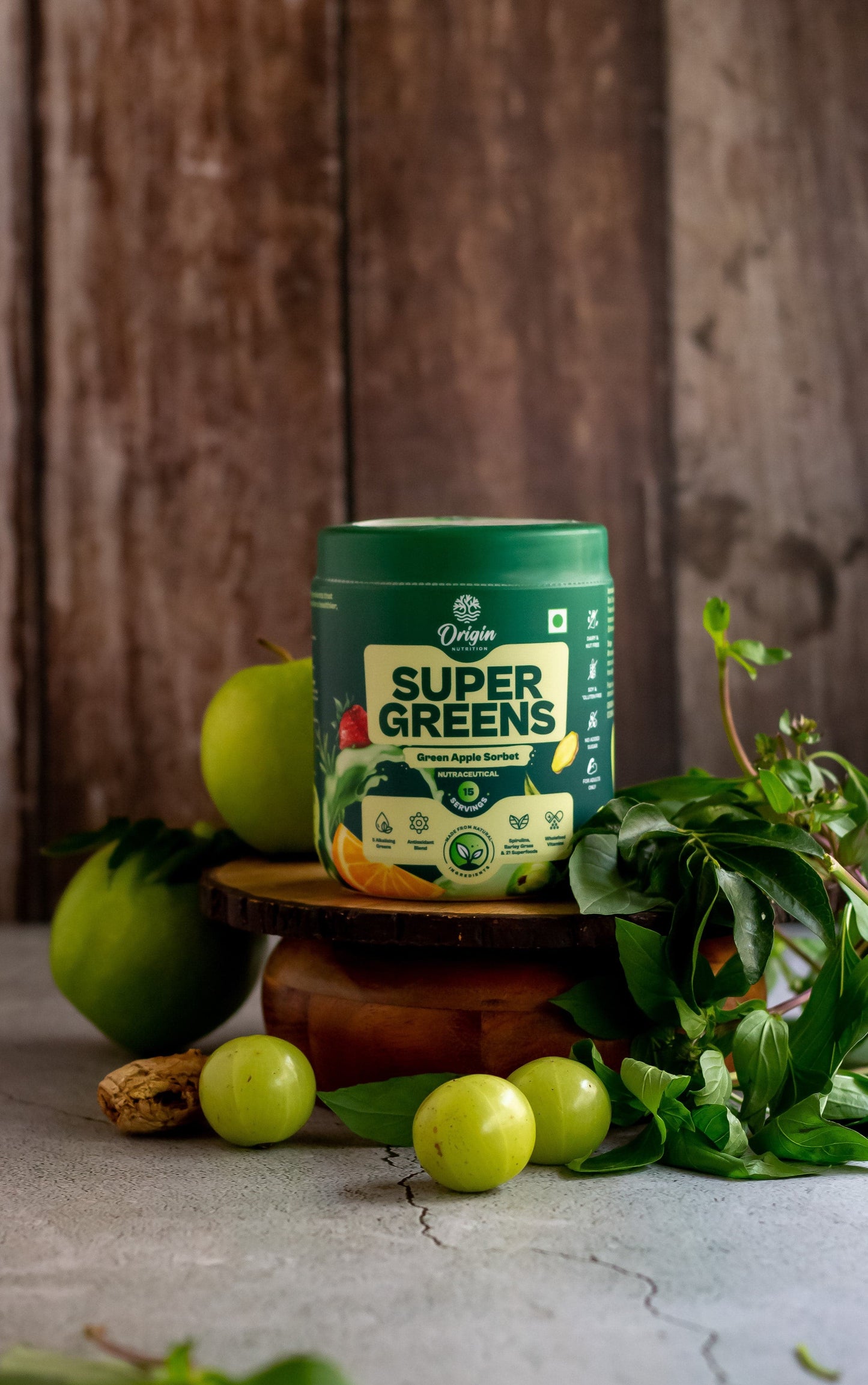 Origin Nutrition SuperGreens 100% Natural with 23 superfoods (120 g, Green Apple SorbetOrigin Nutrition Supergreens (Green apple flavour) 100% Natural Ingredients with 23 Superfoods & No Added Sugar for Daily Health, Digestion, Energy & Immunity