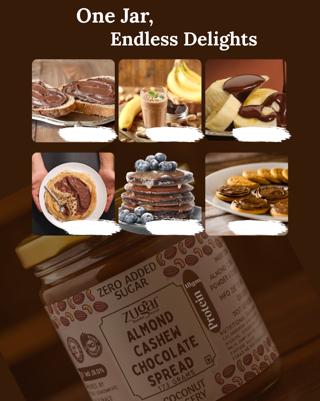 Almond Cashew Chocolate Spread (Pack of 2 - 175 grams each)