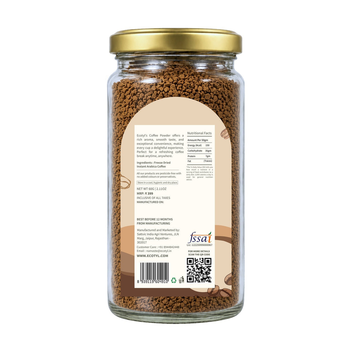 Ecotyl Instant Coffee Powder | Arabica Coffee | Freeze Dried | 60g