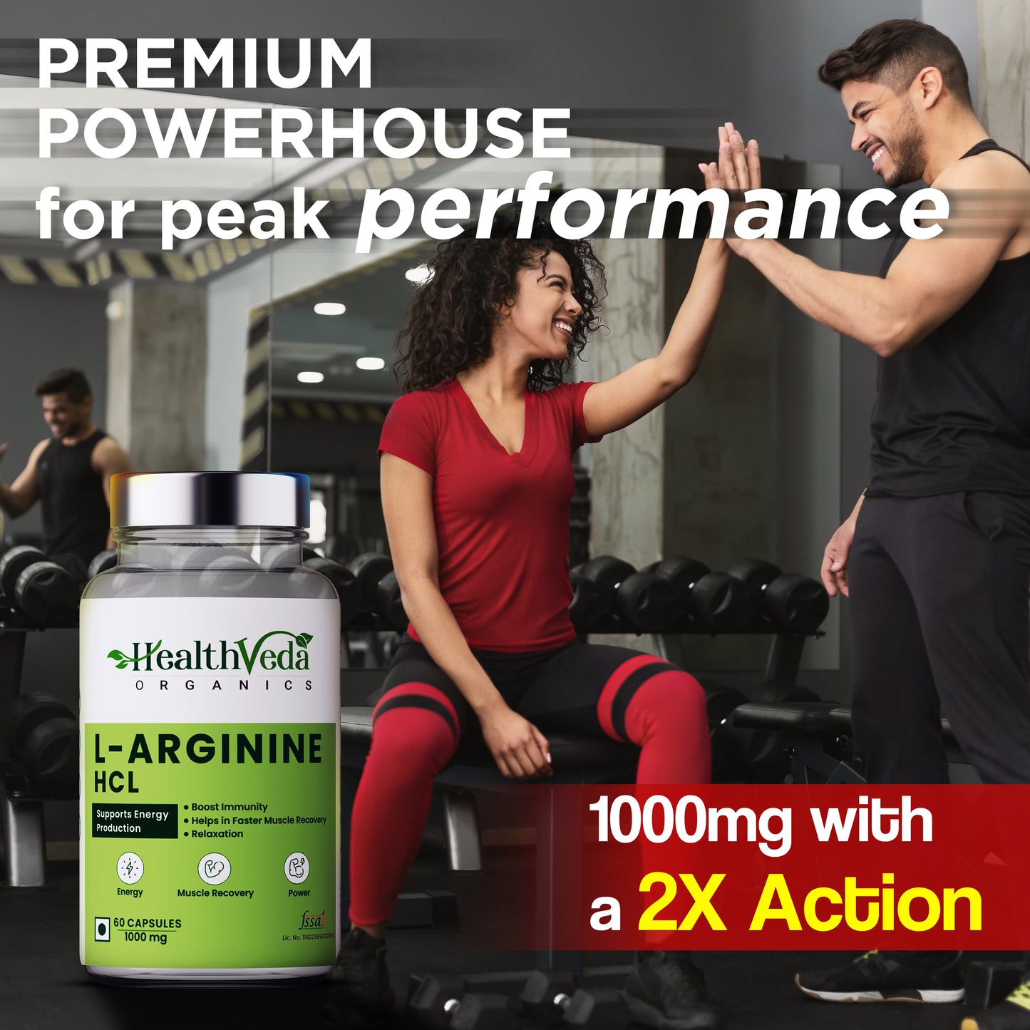 Health Veda Organics L Arginine 1000 mg with Chromium Picolinate | 60 Veg Capsules| Good for Muscle Growth, Stamina, Recovery, Immune Booster & Energy | For Both Men & Women
