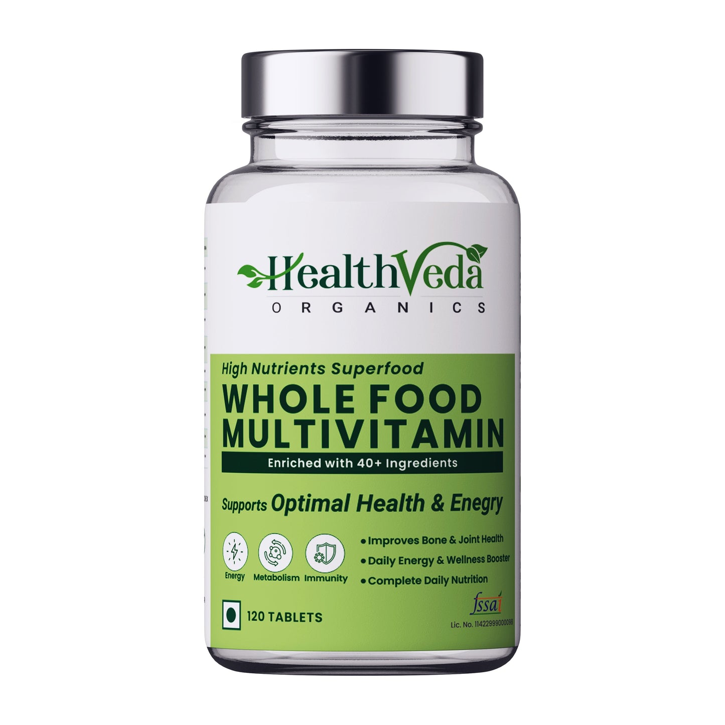 Health Veda Organics Whole Food Multivitamin with Natural Vitamins & Minerals I 120 Veg Tablets I Best for Energy, Brain, Heart & Eye Health I For both Men & Women