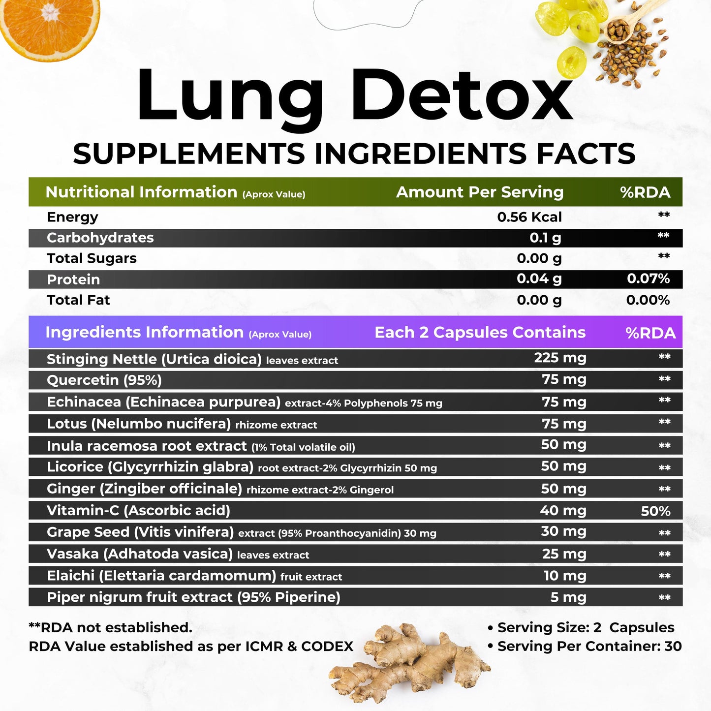 Health Veda Organics Lung Detox with Vitamin C & Grape Seed Extract | 60 Veg Capsules | Supports Healthy Breathing| For Detoxification of Lung & Immunity | For Both Men & Women