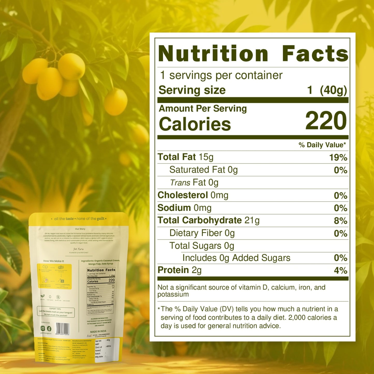 Oh My Vegan Mango Coco Melts Combo Pack Of 2 – Healthy Plant Based Freeze-Dried Treats - 40 Grams x 2