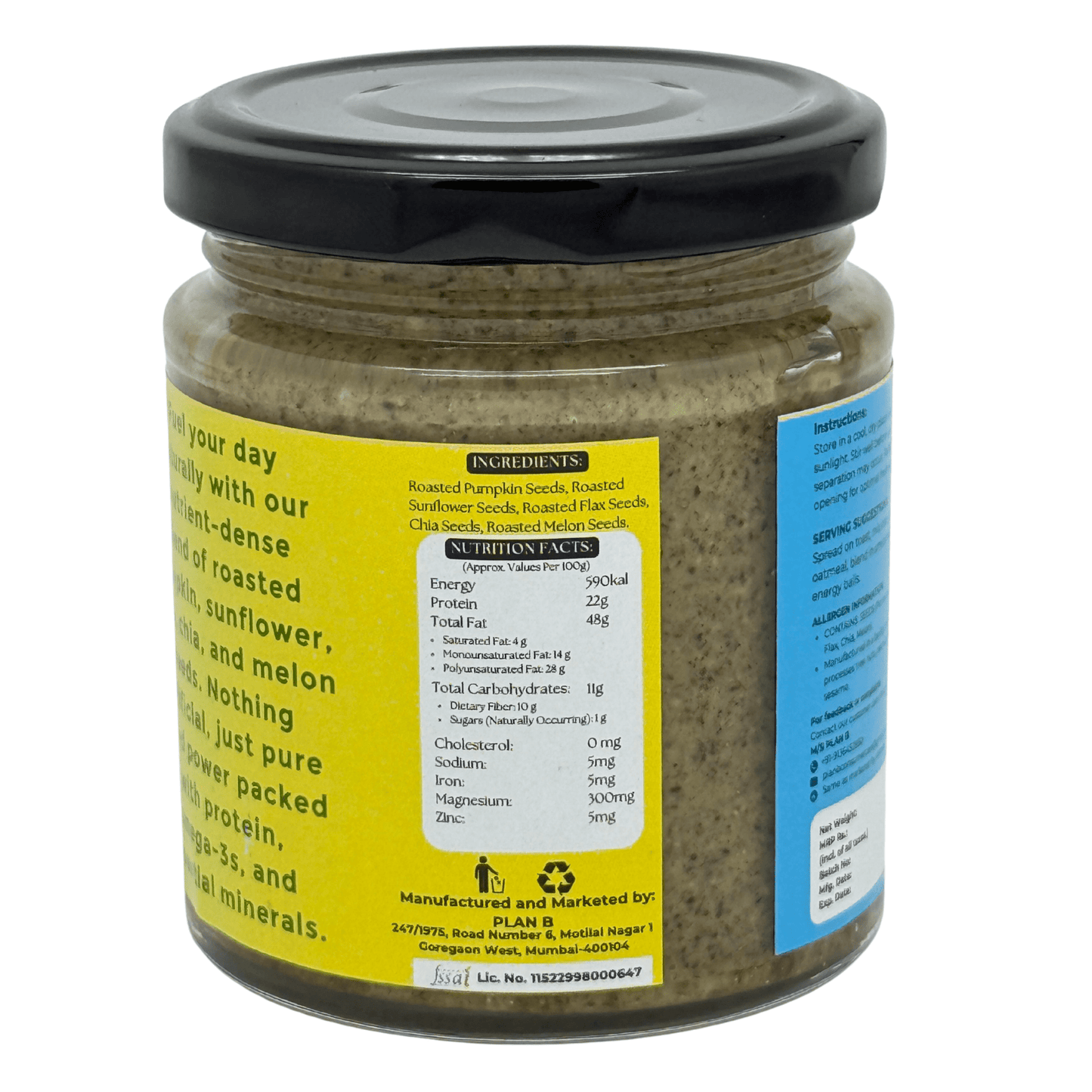 Plan B Mixed Seeds Butter | 5 Seeds Blend – Pumpkin, Sunflower, Melon, Flax & Chia | Vegan, High Protein, Omega-3 Rich Superfood Spread | No Added Sugar, Gluten-Free, Dairy-Free | 200g Jar